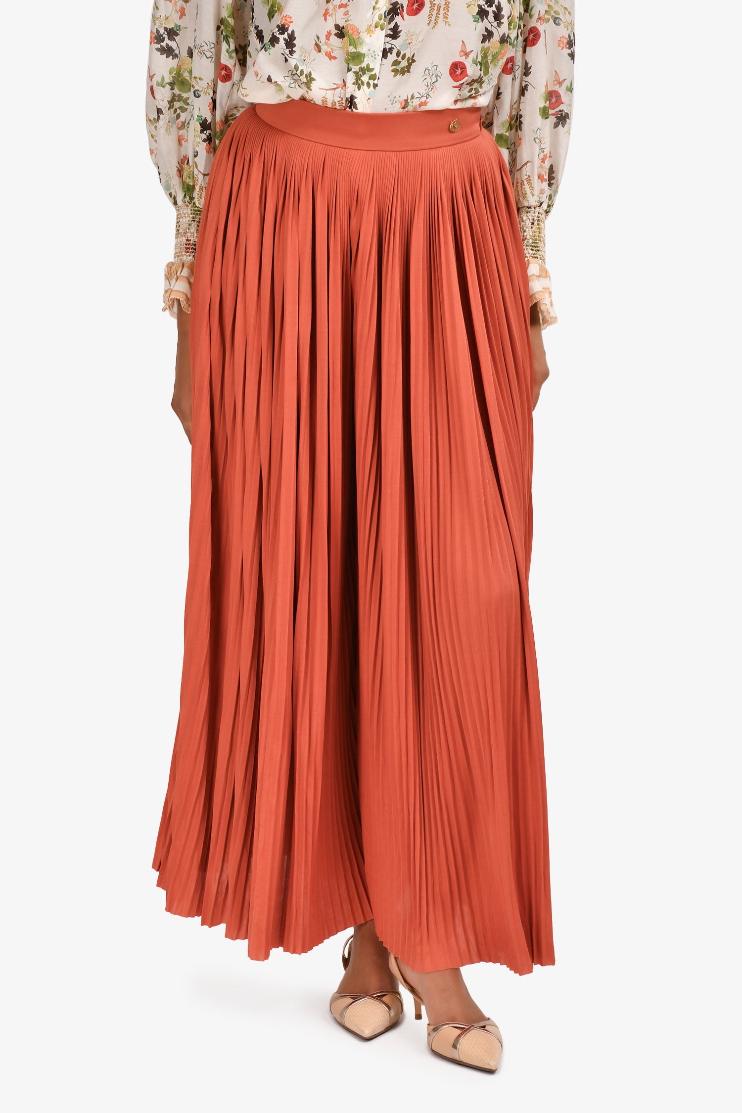 Pre-Loved Chanel™ 2019 Brown Silk/Jersey Pleated Wide Leg Pants Size 36
