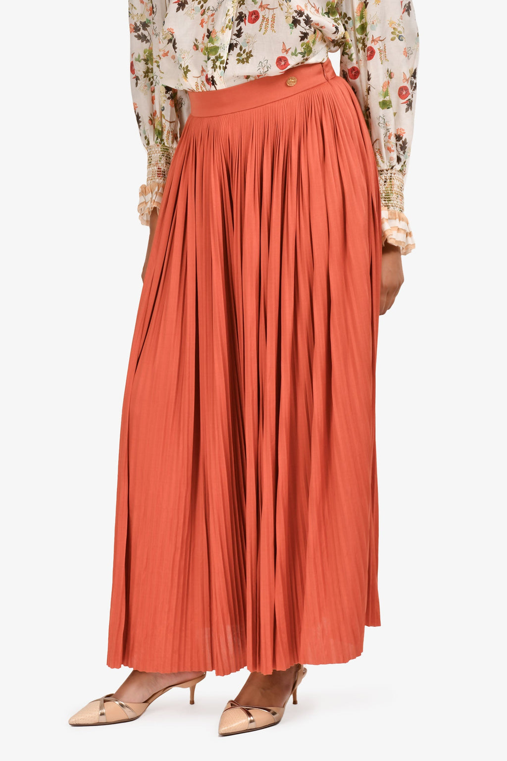 Pre-Loved Chanel™ 2019 Brown Silk/Jersey Pleated Wide Leg Pants Size 36