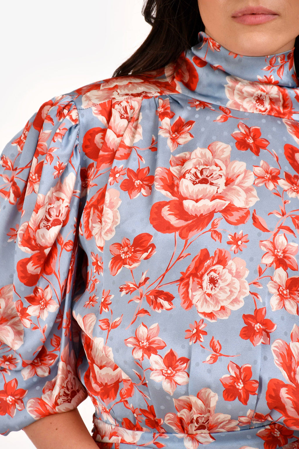 Magda Butrym Blue/Red Floral Silk Long Sleeve Mini Dress Size 36