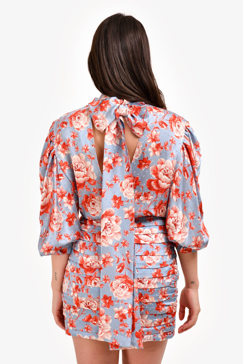 Magda Butrym Blue/Red Floral Silk Long Sleeve Mini Dress Size 36