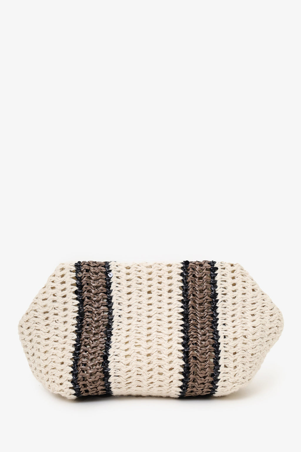 Brunello Cucinelli White/Brown/Black Small Crochet Regimental Straw Effect Pouch with Strap