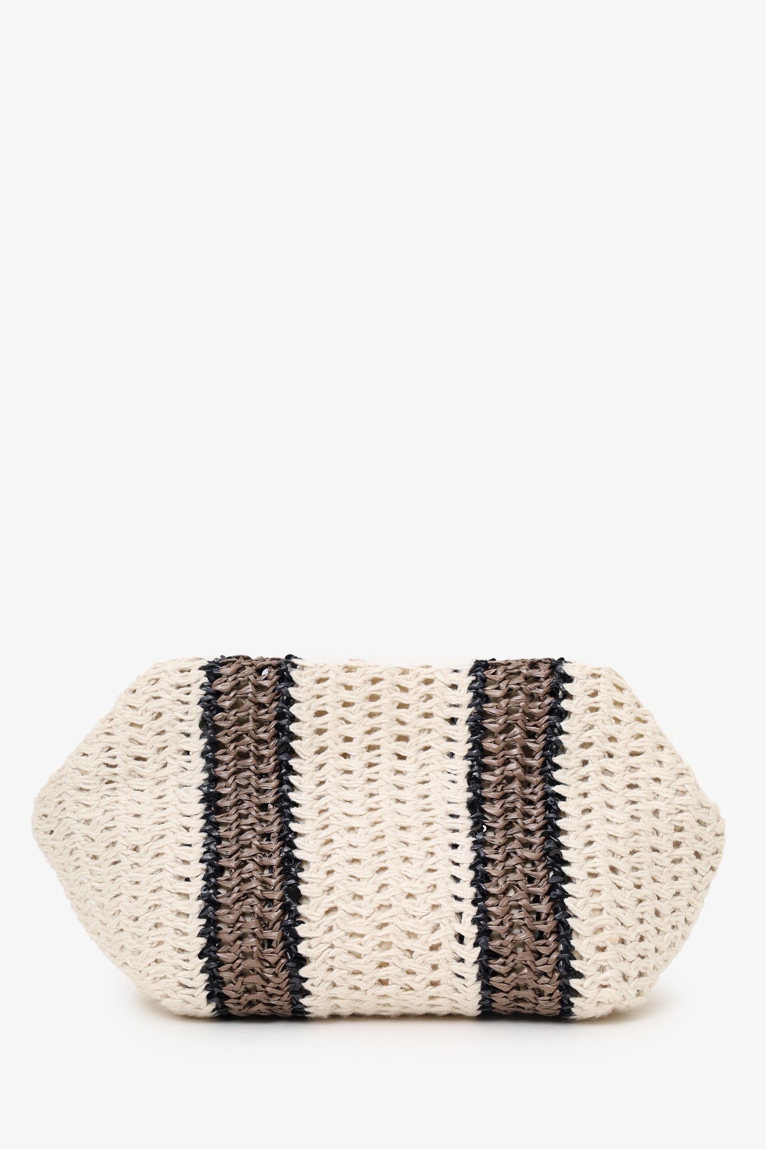 Brunello Cucinelli White/Brown/Black Small Crochet Regimental Straw Effect Pouch with Strap