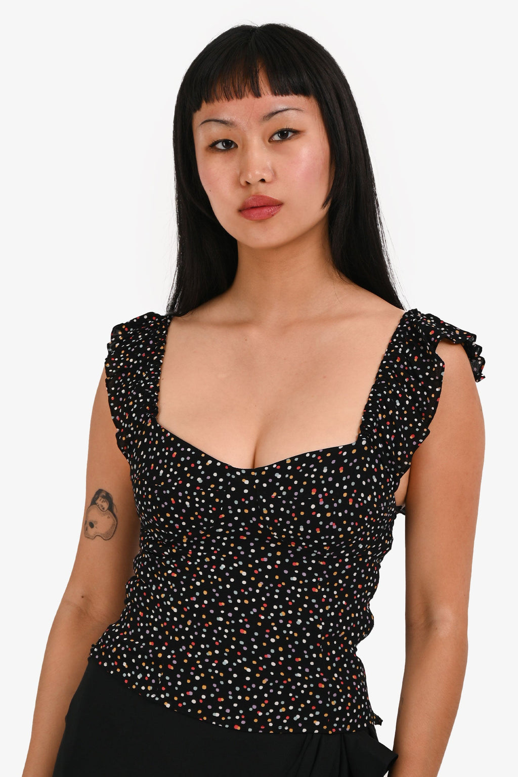 Reformation Black Multi Polkadot Top Size 0
