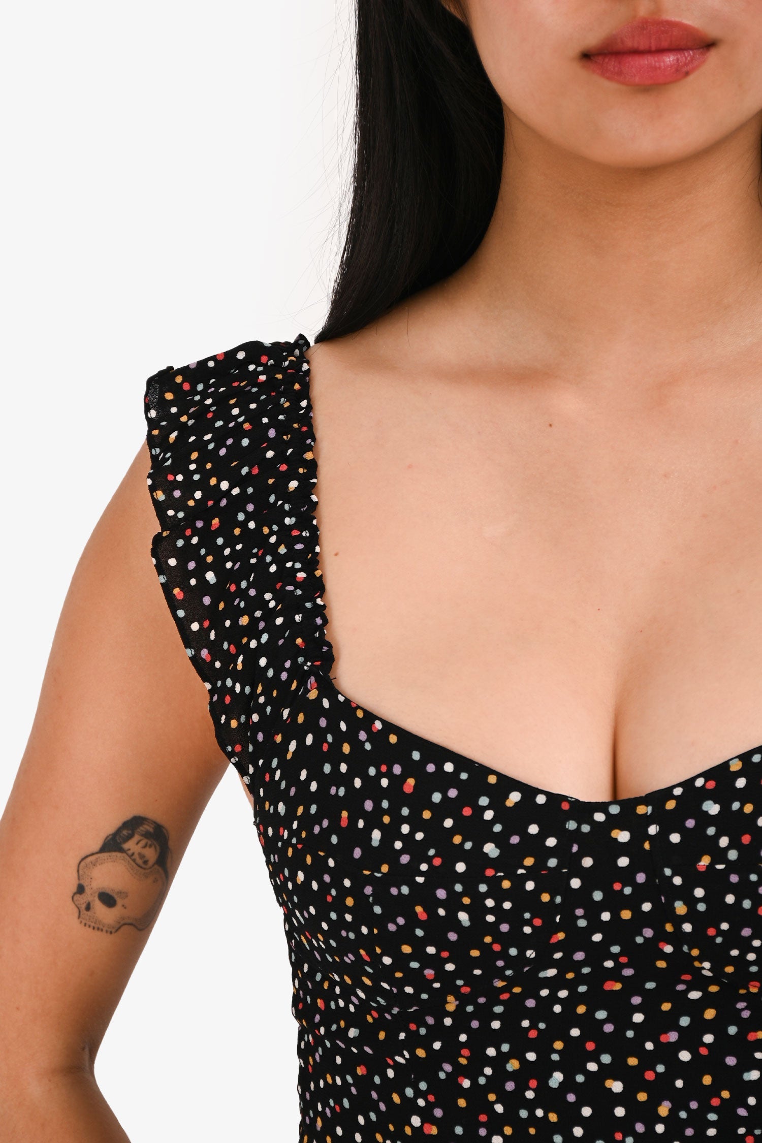 Reformation Black Multi Polkadot Top Size 0