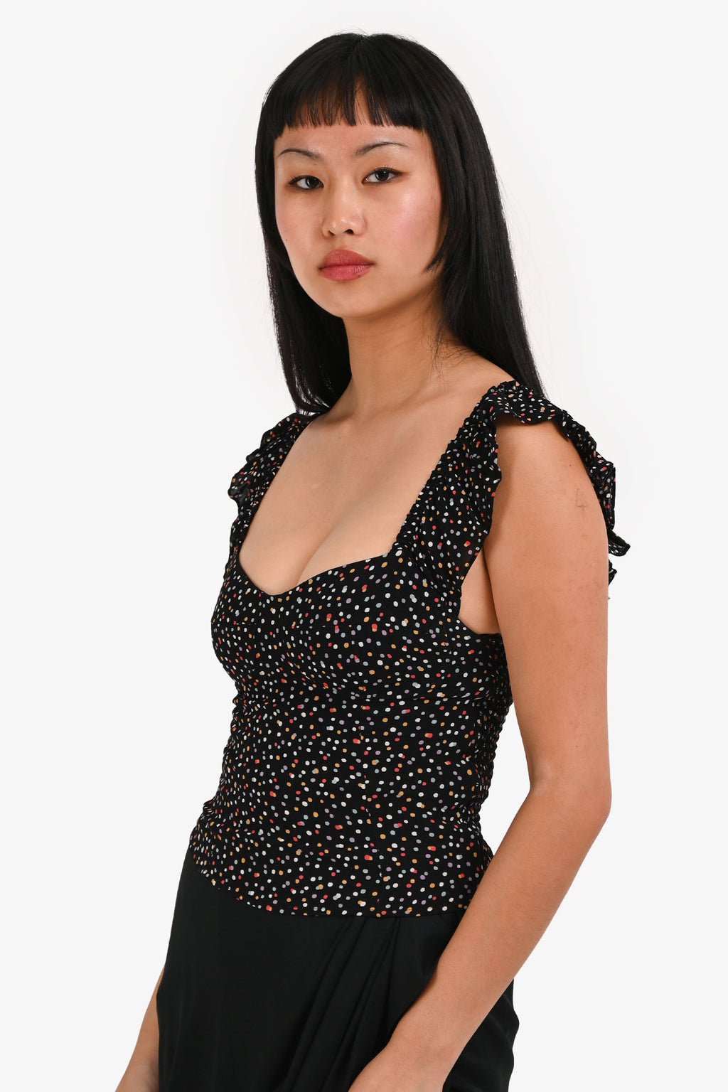 Reformation Black Multi Polkadot Top Size 0