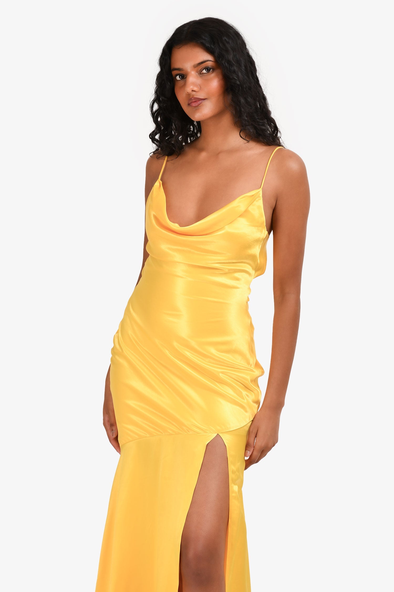 Lovers + Friends Yellow Cowl Neck Backless Gown Size XS