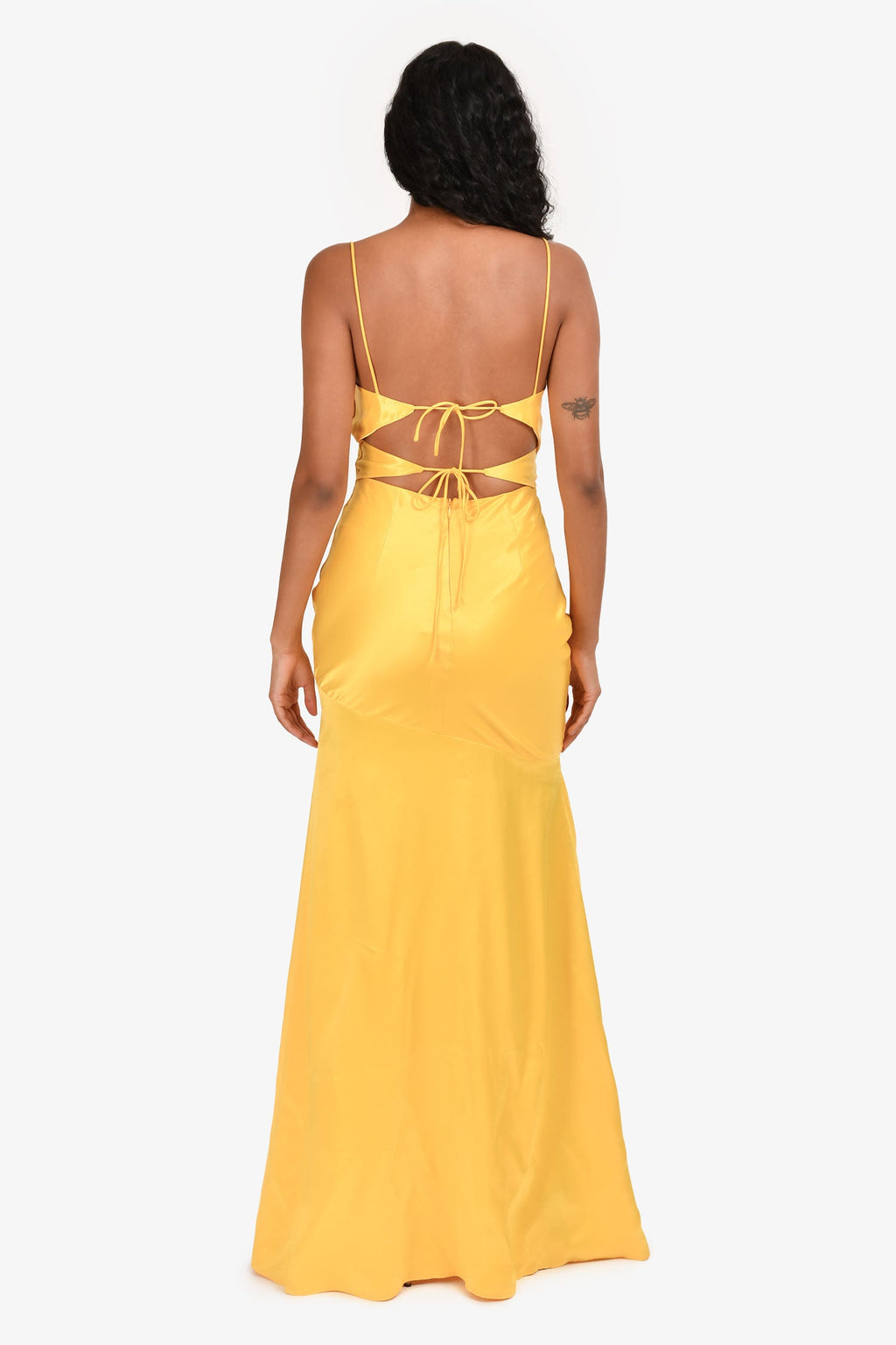 Lovers + Friends Yellow Cowl Neck Backless Gown Size XS