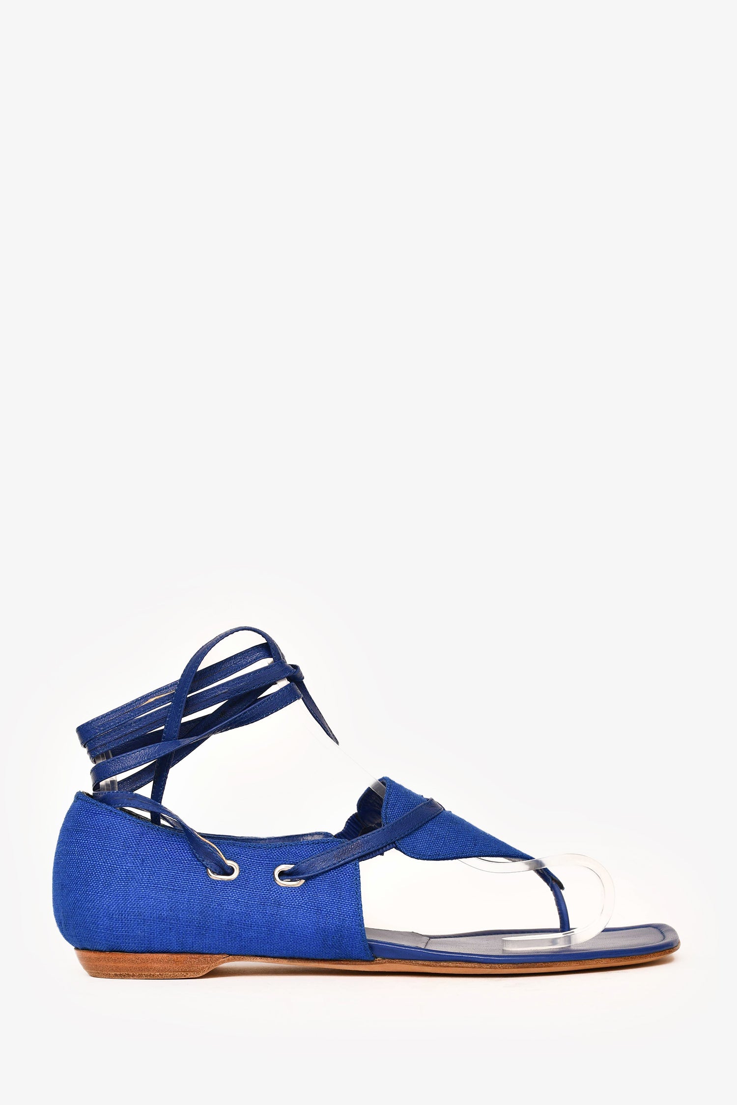 Manolo Blahnik Blue Suede/Leather Lace Up Sandals Size 38