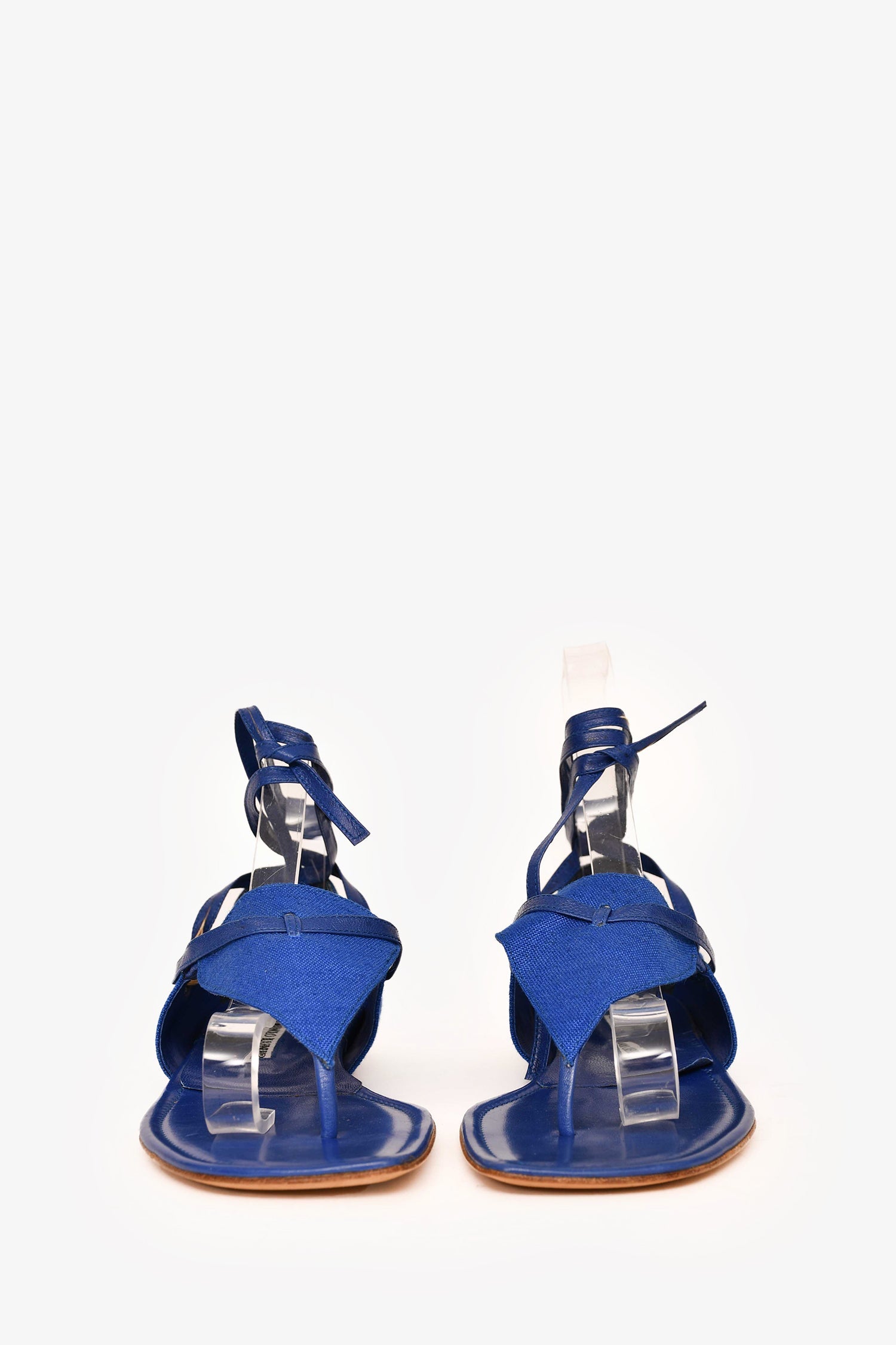 Manolo Blahnik Blue Suede/Leather Lace Up Sandals Size 38