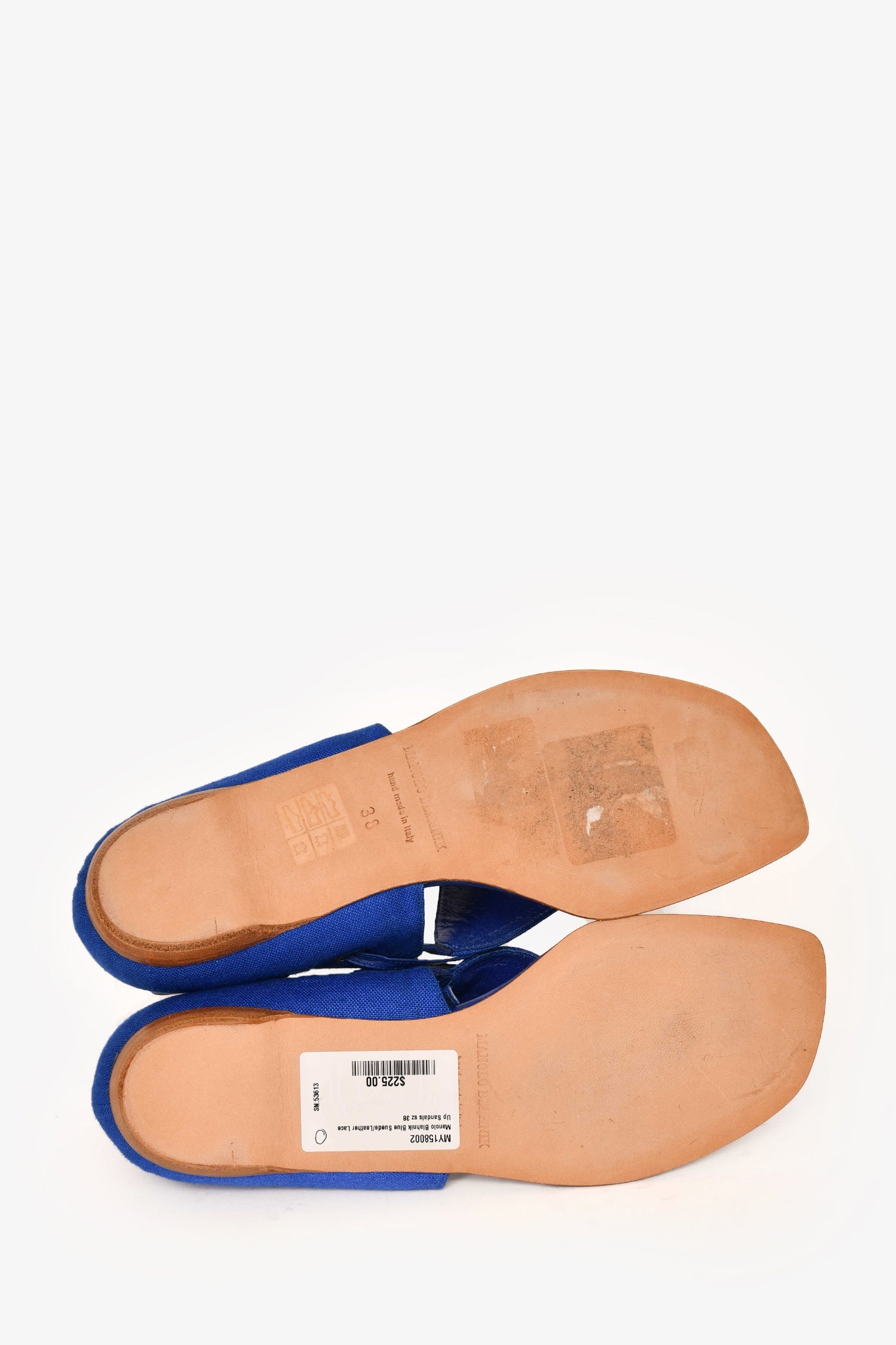 Manolo Blahnik Blue Suede/Leather Lace Up Sandals Size 38