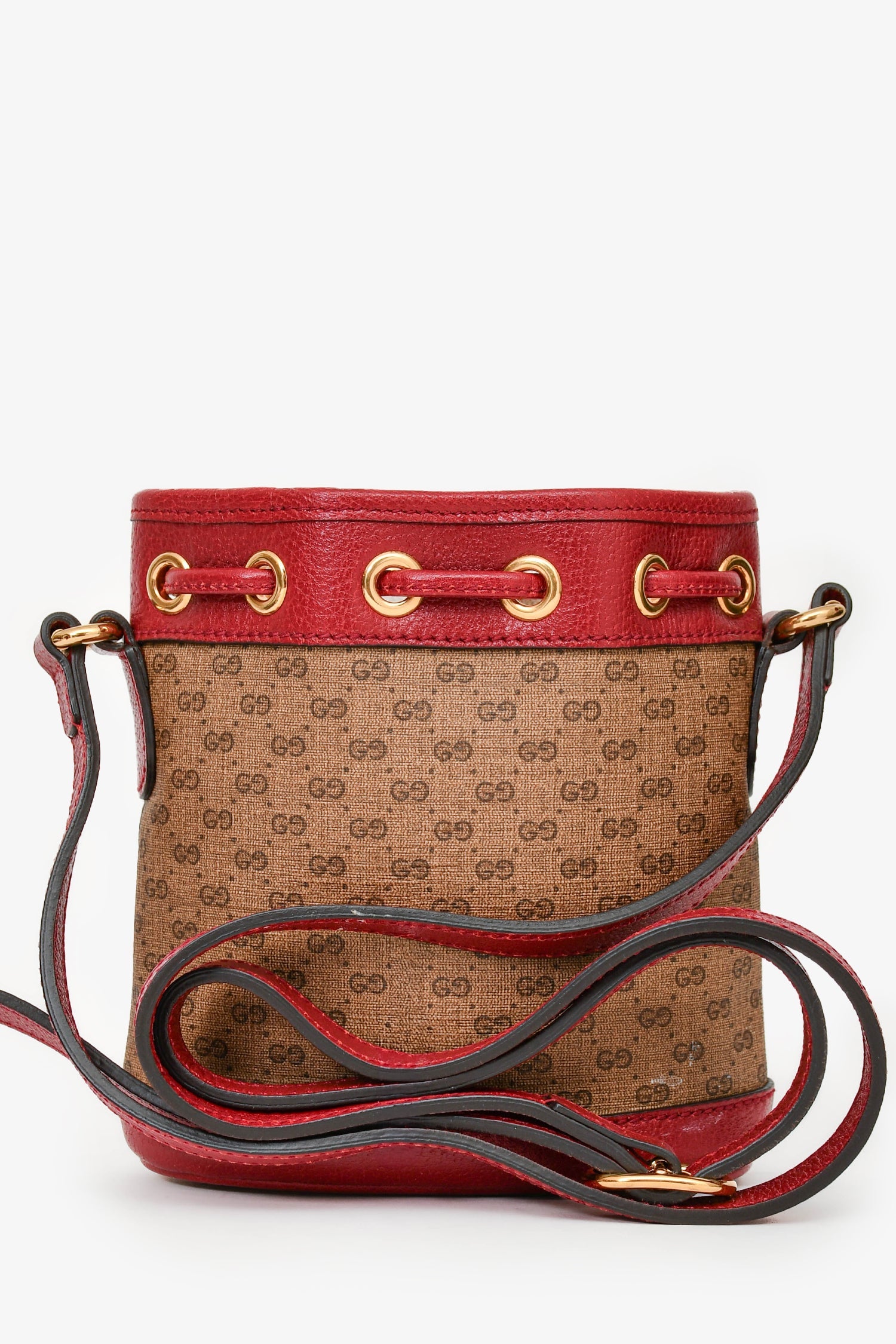Gucci X Doreamon Brown/Red Canvas/Leather GG Supreme Mini Bucket Bag