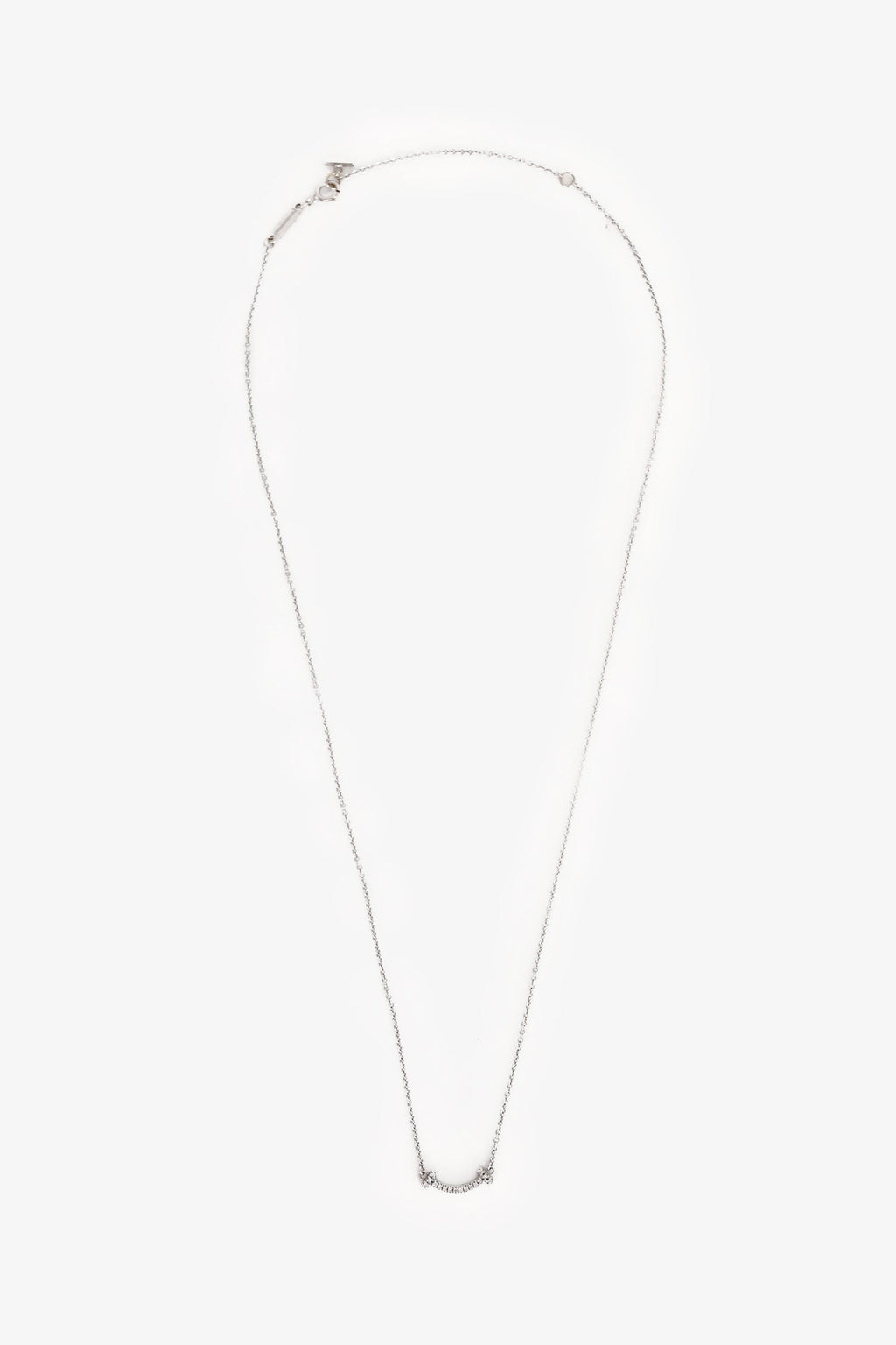 Tiffany & Co. 18K White Gold Diamond Set Mini Smile Pendant Necklace