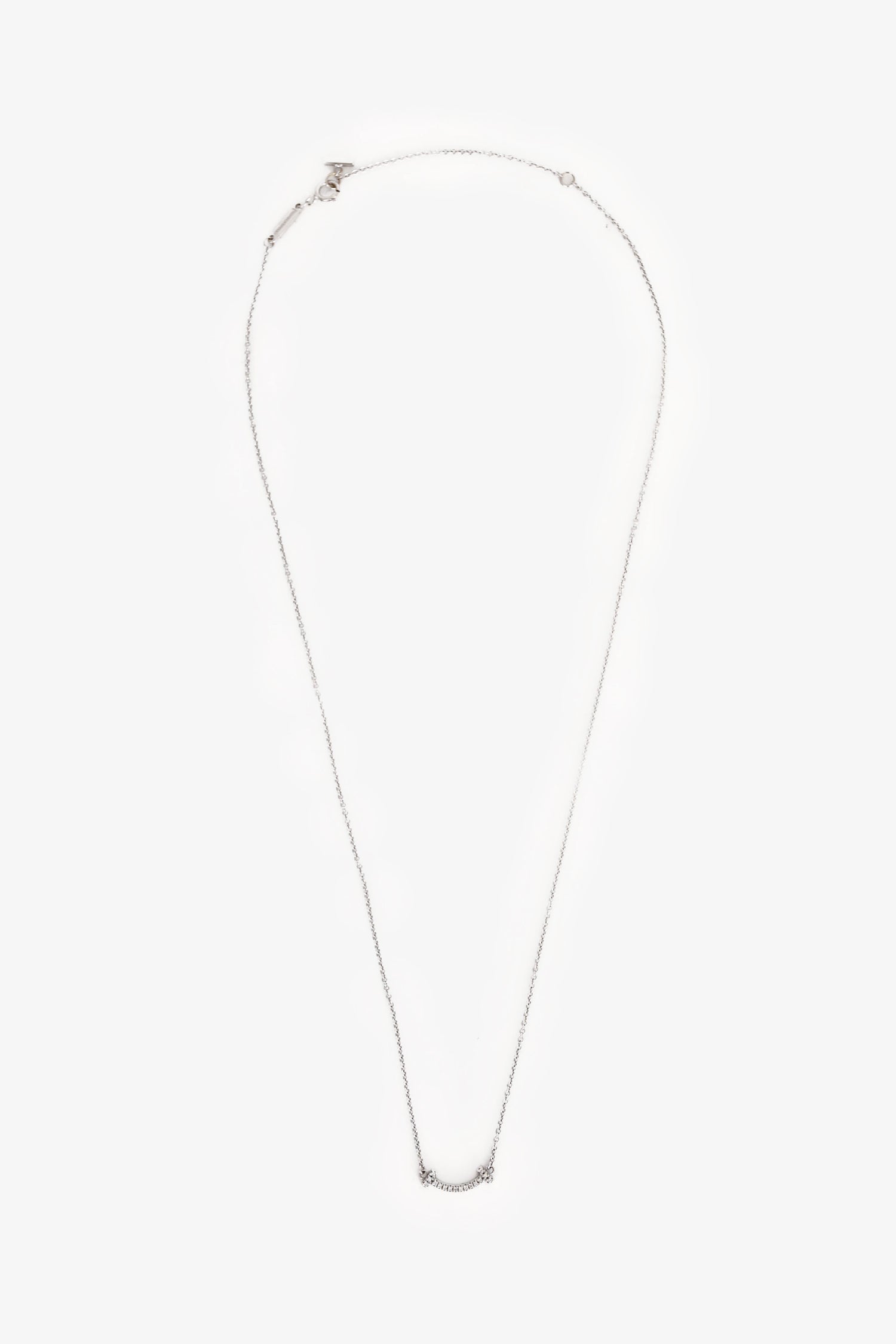 Tiffany & Co. 18K White Gold Diamond Set Mini Smile Pendant Necklace