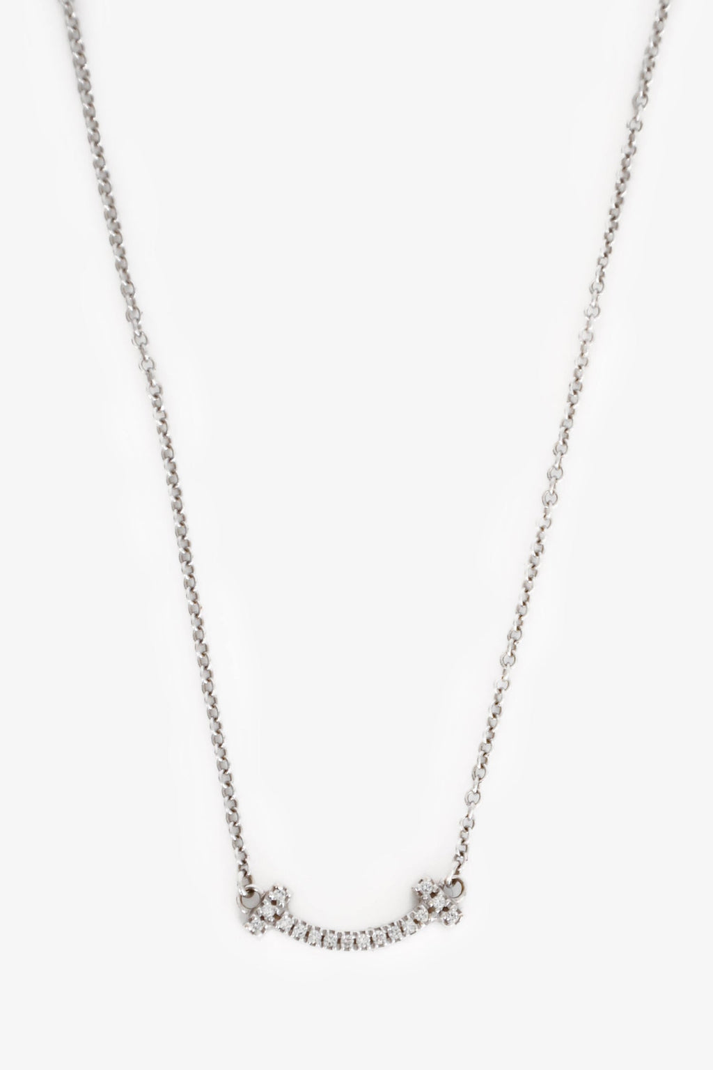 Tiffany & Co. 18K White Gold Diamond Set Mini Smile Pendant Necklace