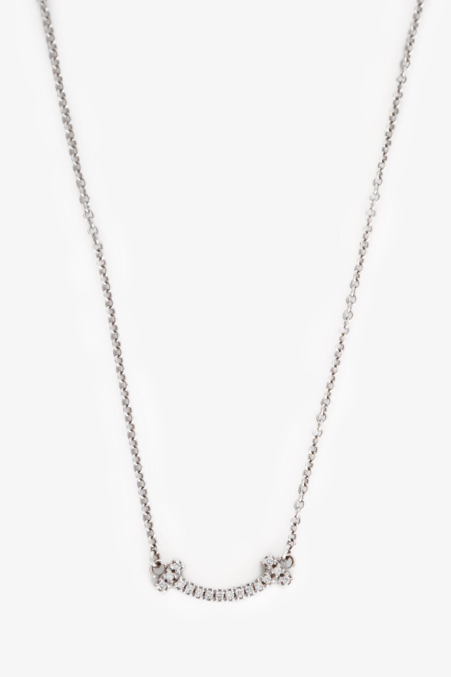 Tiffany & Co. 18K White Gold Diamond Set Mini Smile Pendant Necklace
