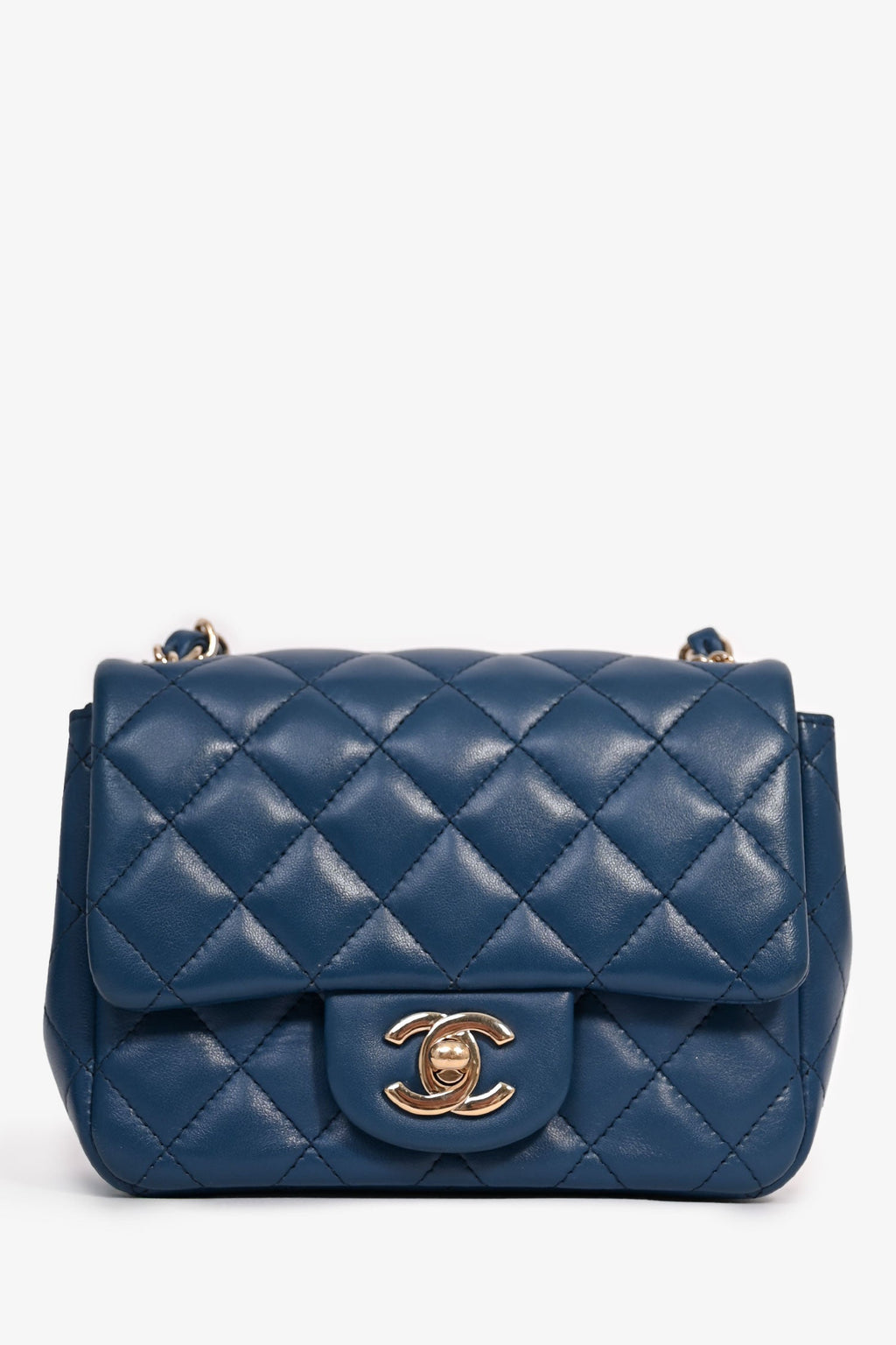 Pre-Loved Chanel™ 2017-18 Blue Lambskin Leather Quilted Mini Square Flap