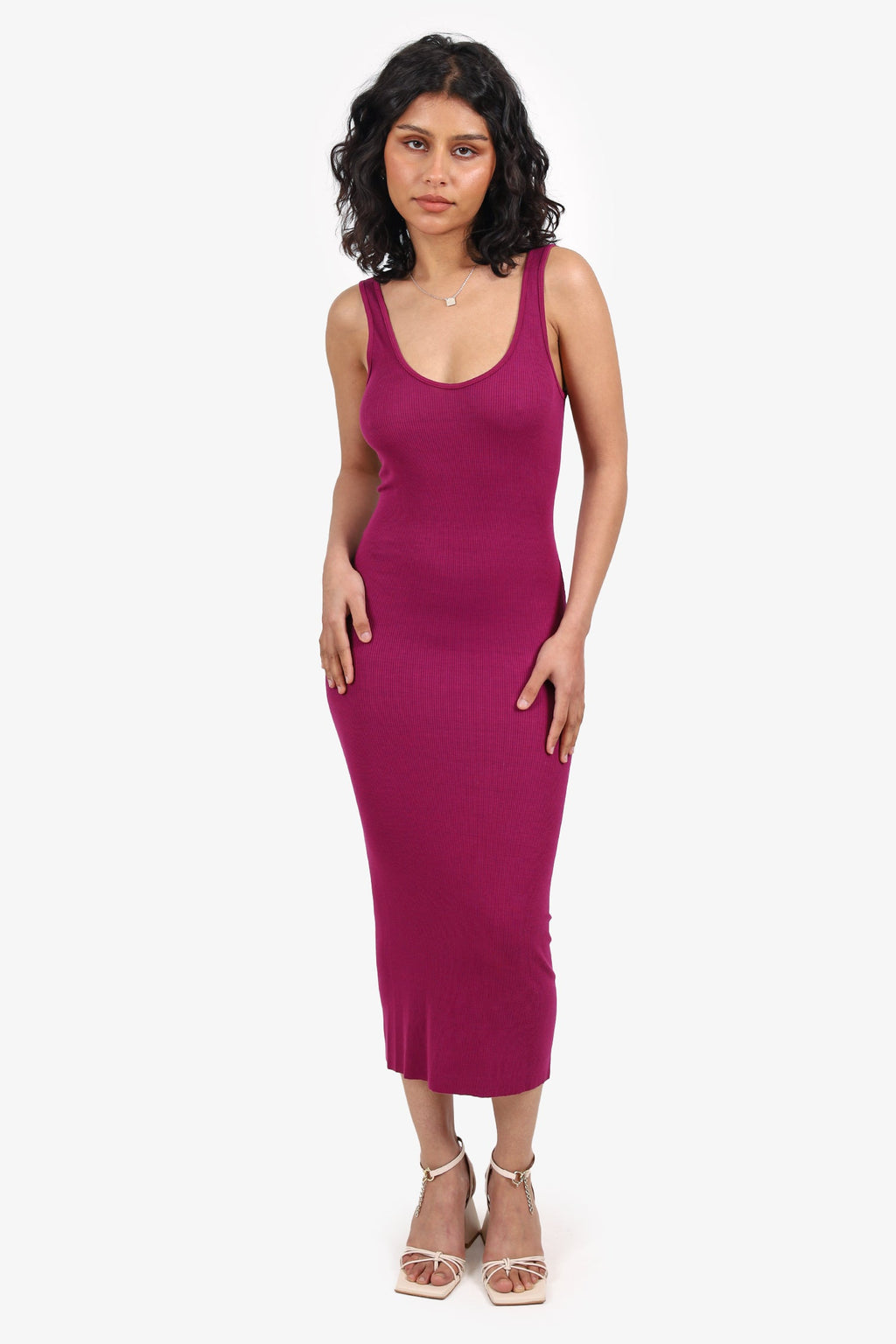 Enza Costa Magenta Ribbed Maxi Dress Size XS