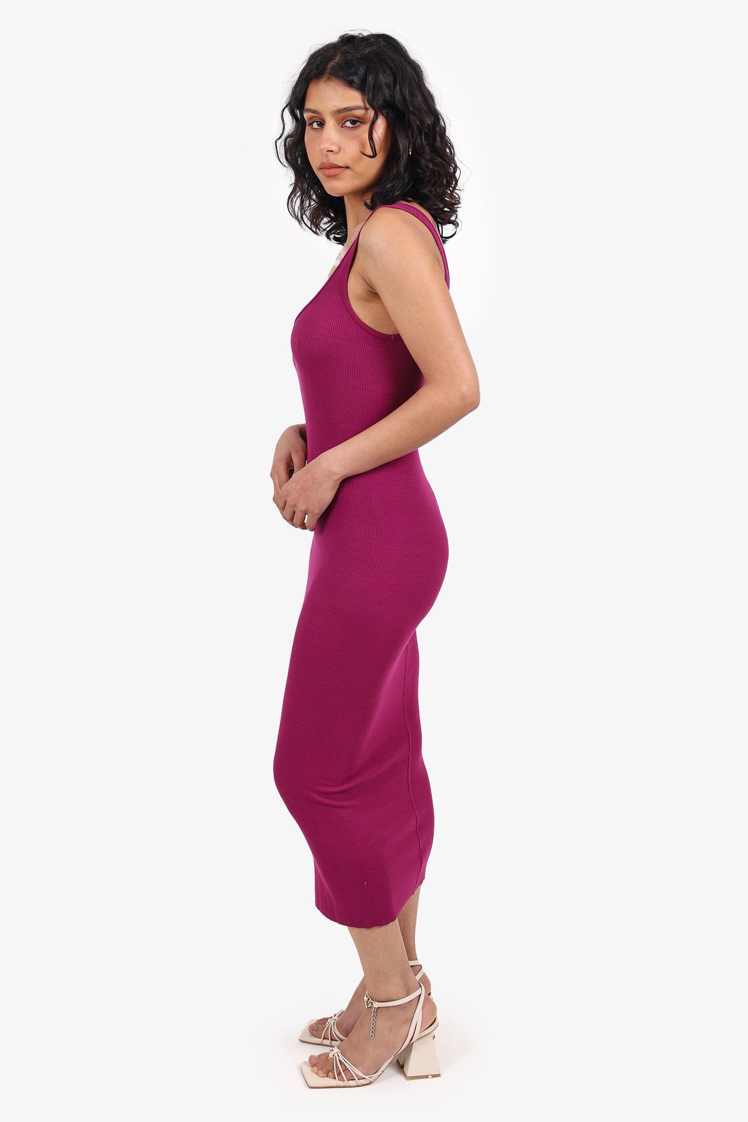 Enza Costa Magenta Ribbed Maxi Dress Size XS