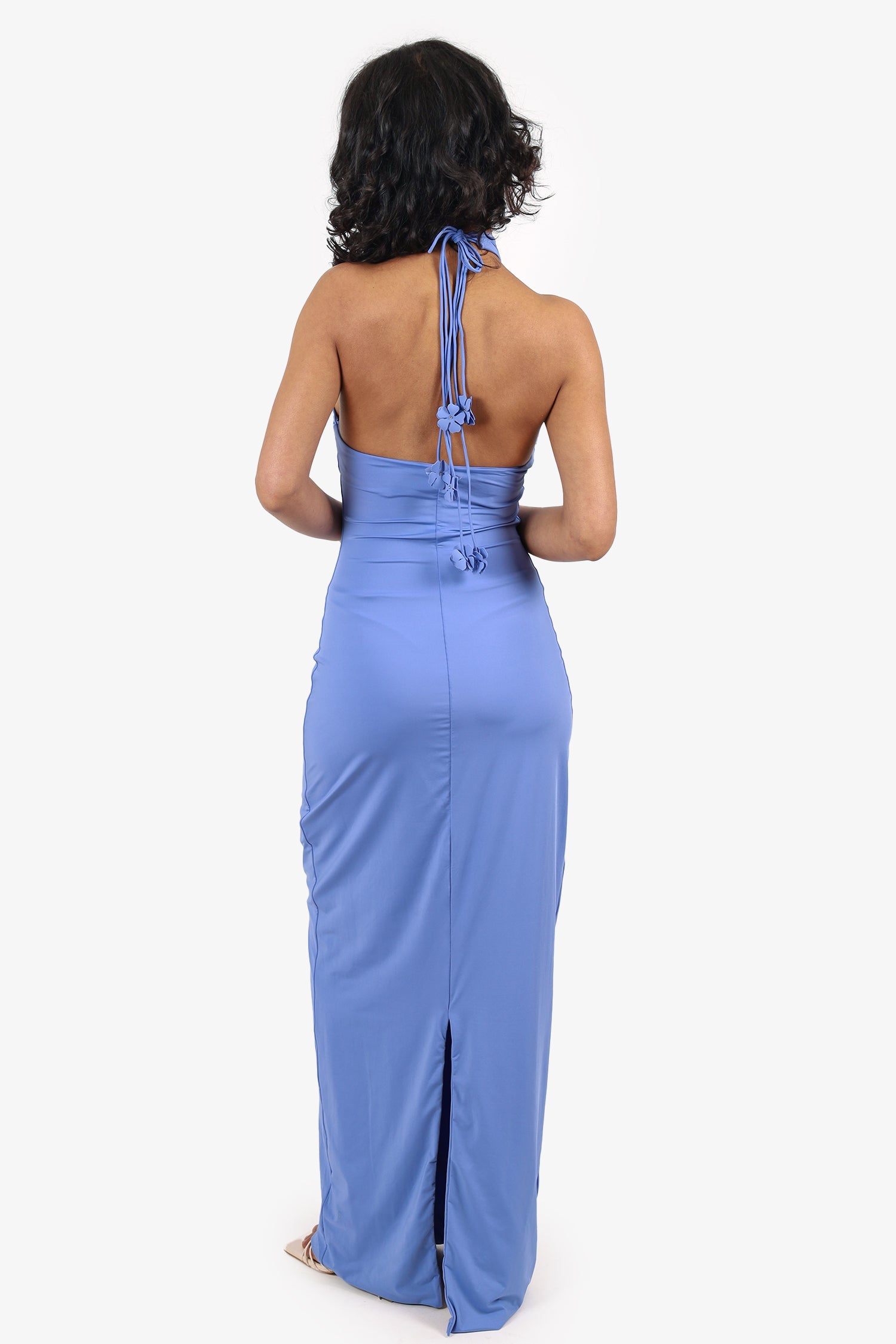 Maygel Coronel Periwinkle Blue High Neck Floral detail Maxi Dress Size O/S