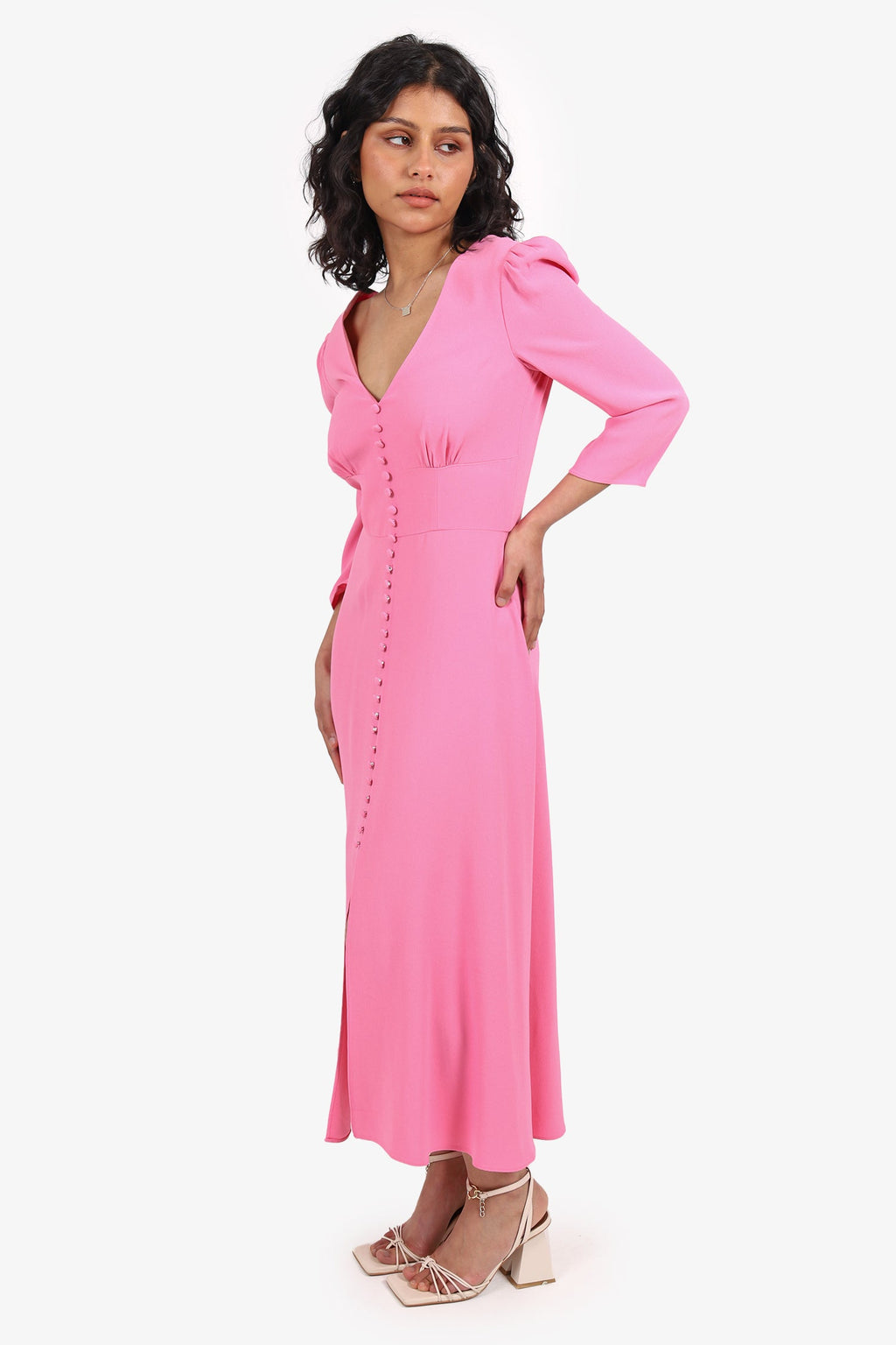 Saloni Pink Button Detail Midi Dress Size 0