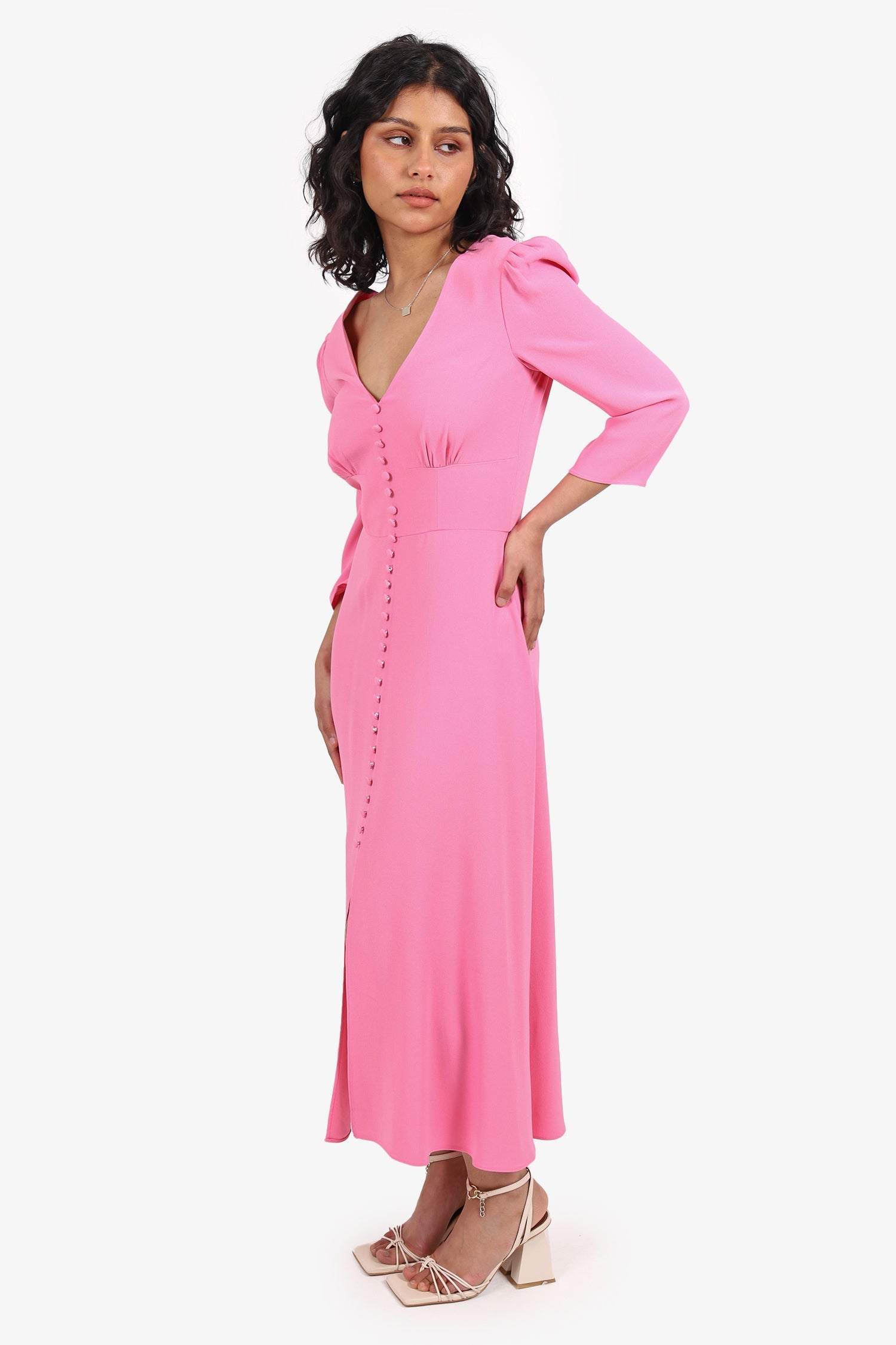 Saloni Pink Button Detail Midi Dress Size 0