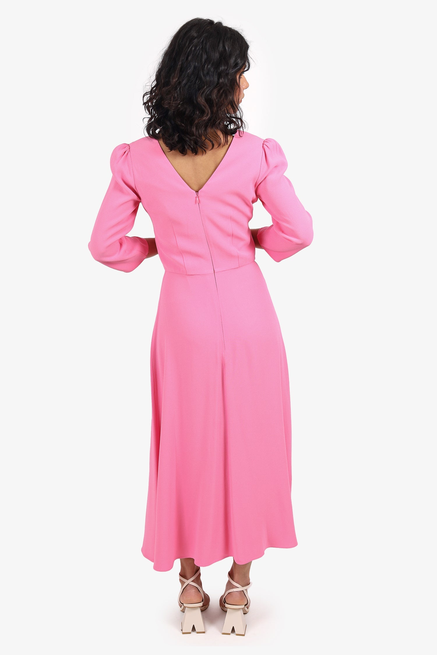 Saloni Pink Button Detail Midi Dress Size 0