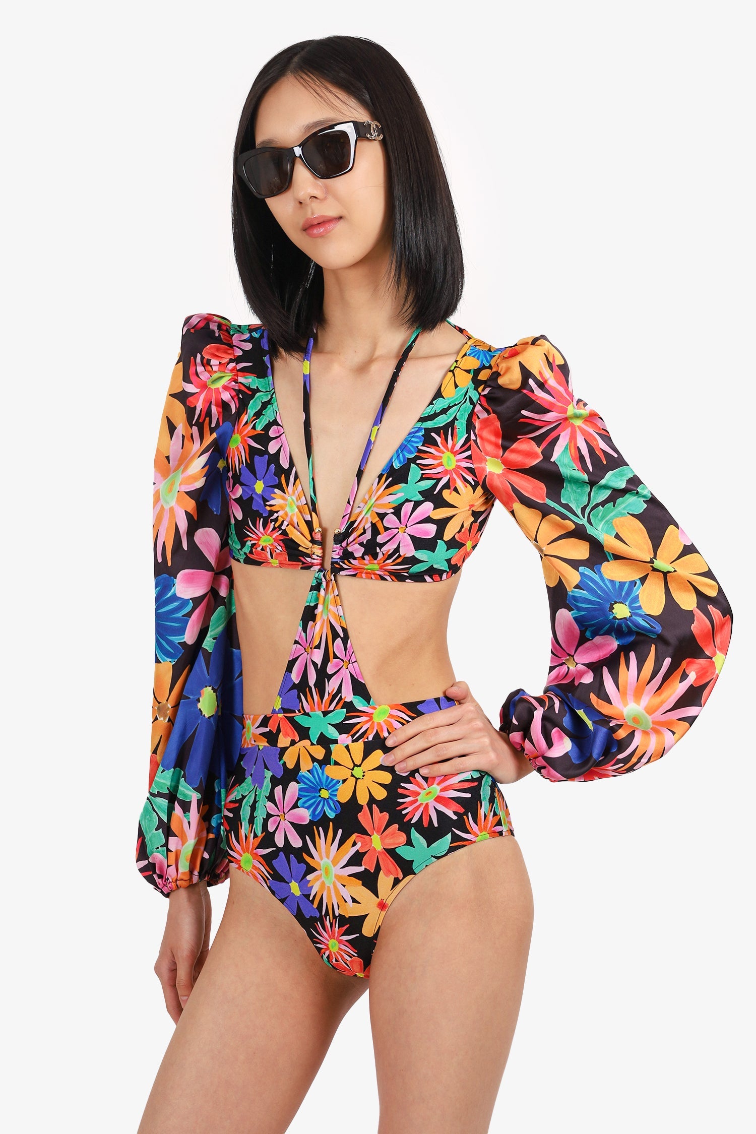 PatBO Black/Multicolour Cut-out Bodysuit Size XS