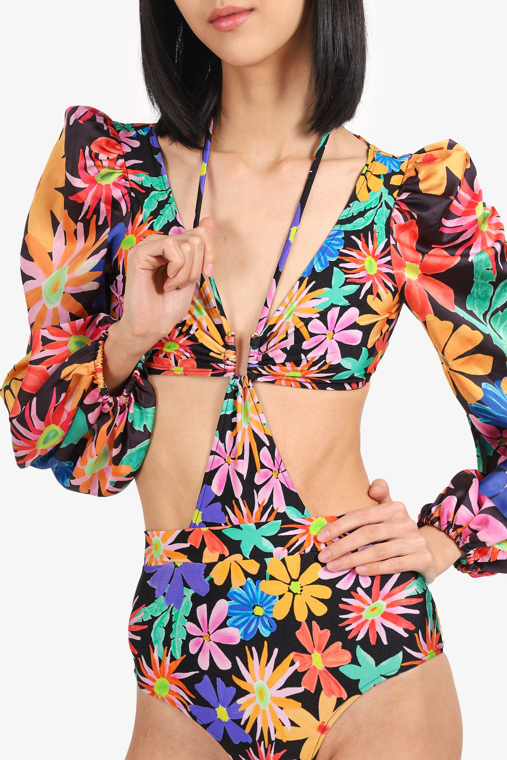 PatBO Black/Multicolour Cut-out Bodysuit Size XS
