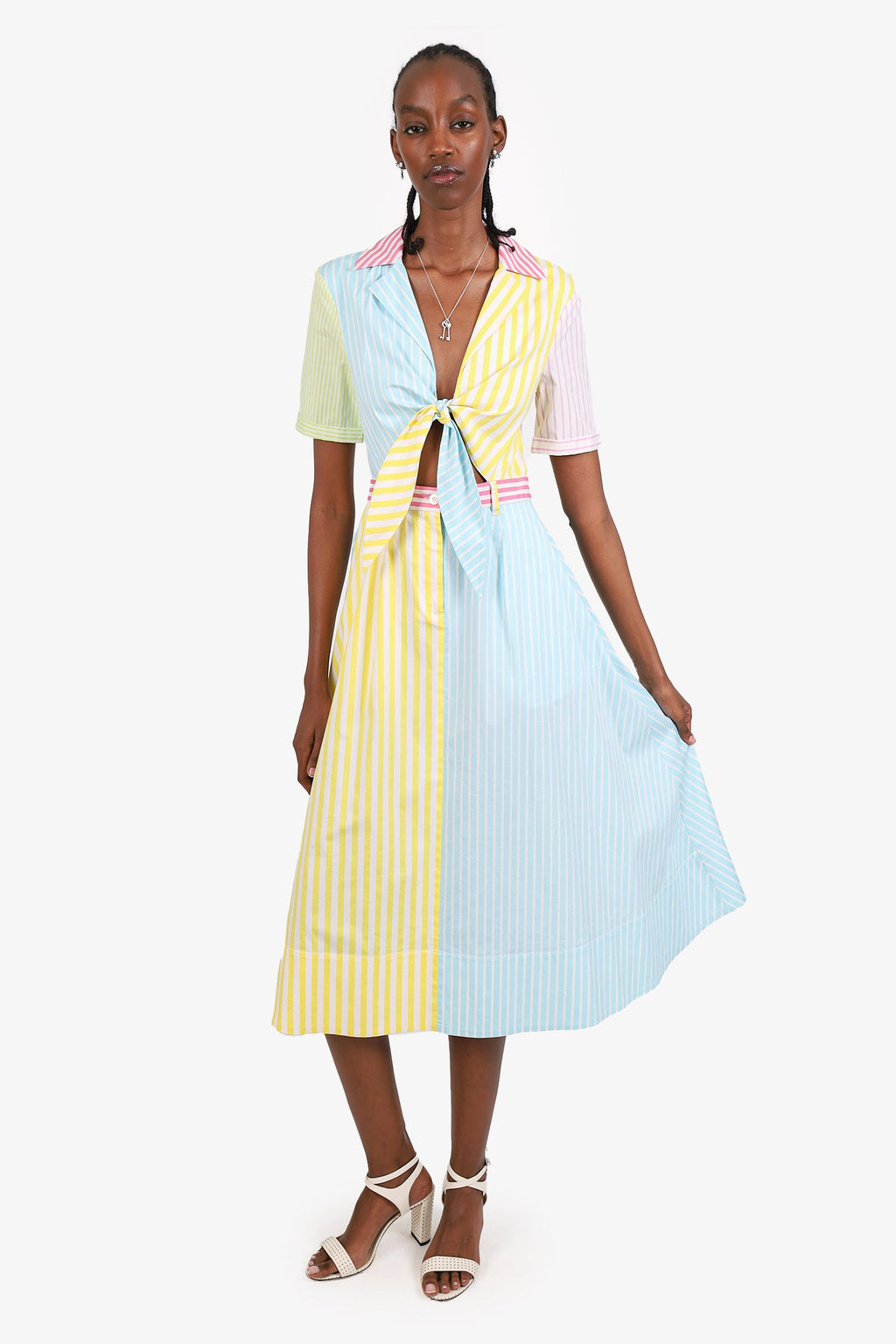 Staud Blue/Yellow Striped Poplin Maxi Dress Size 0