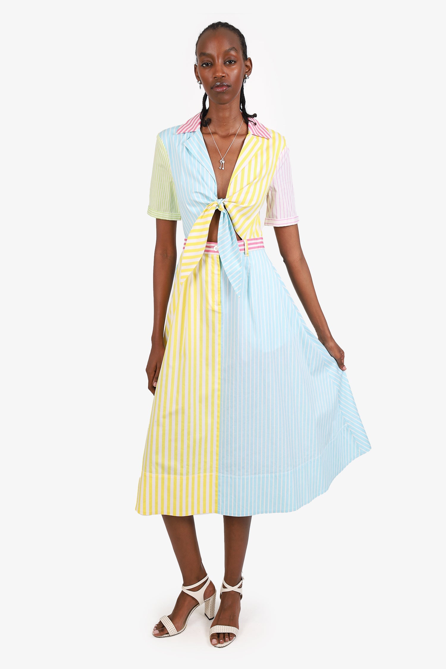 Staud Blue/Yellow Striped Poplin Maxi Dress Size 0