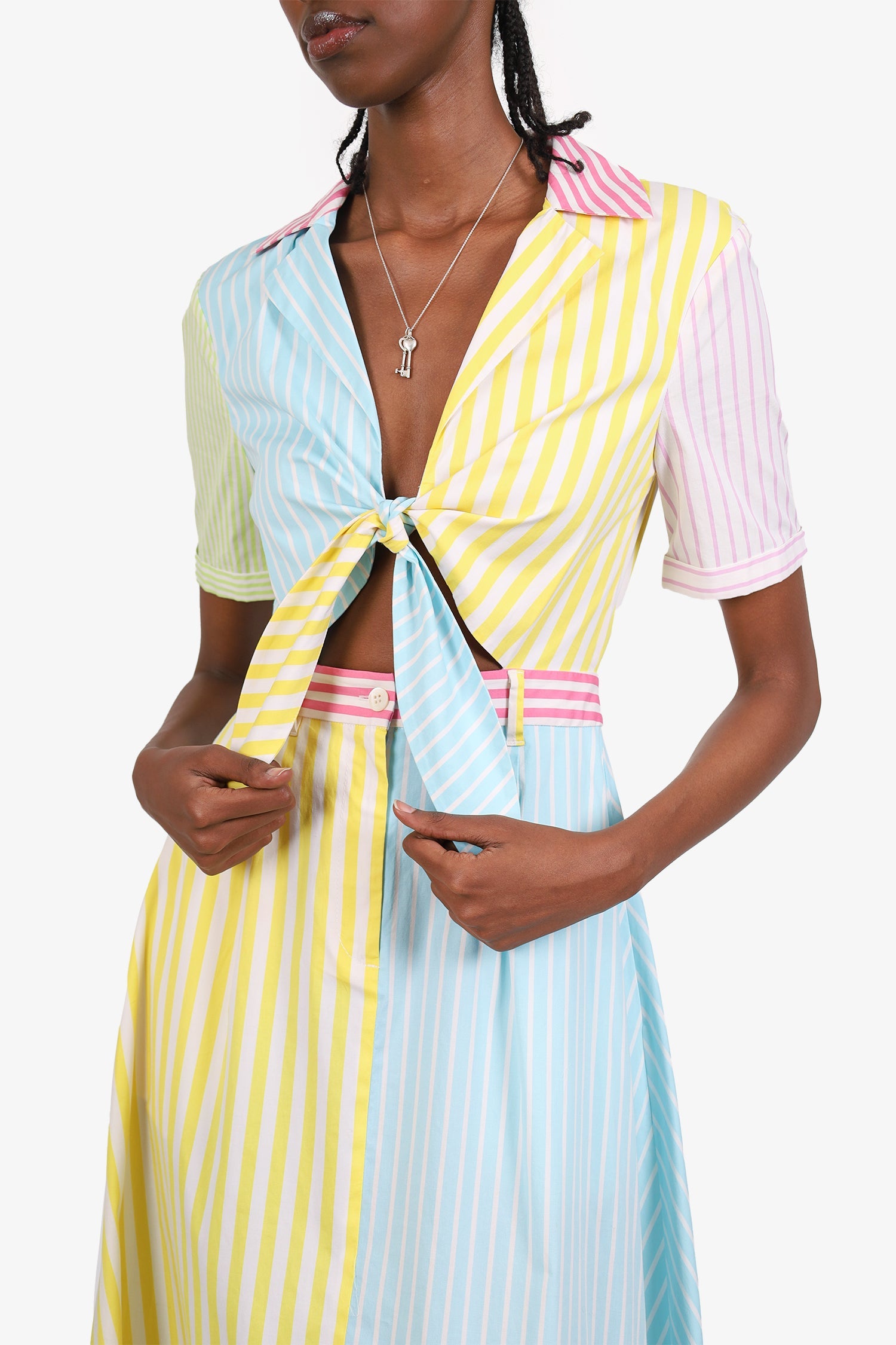 Staud Blue/Yellow Striped Poplin Maxi Dress Size 0