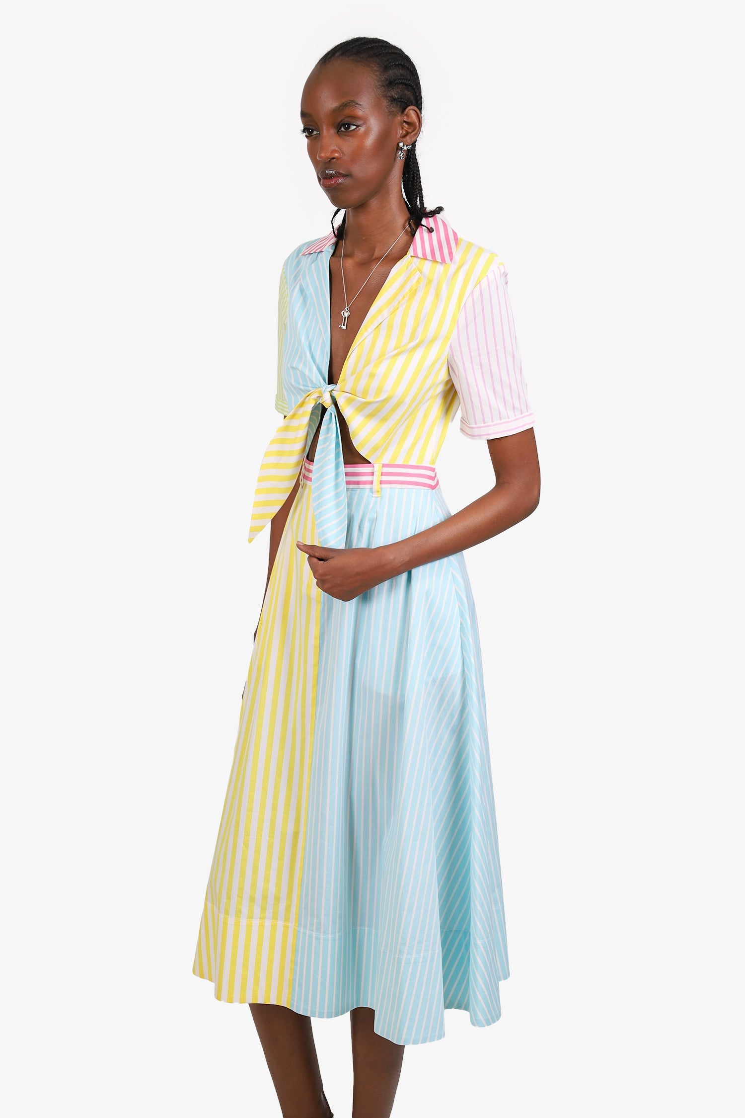 Staud Blue/Yellow Striped Poplin Maxi Dress Size 0