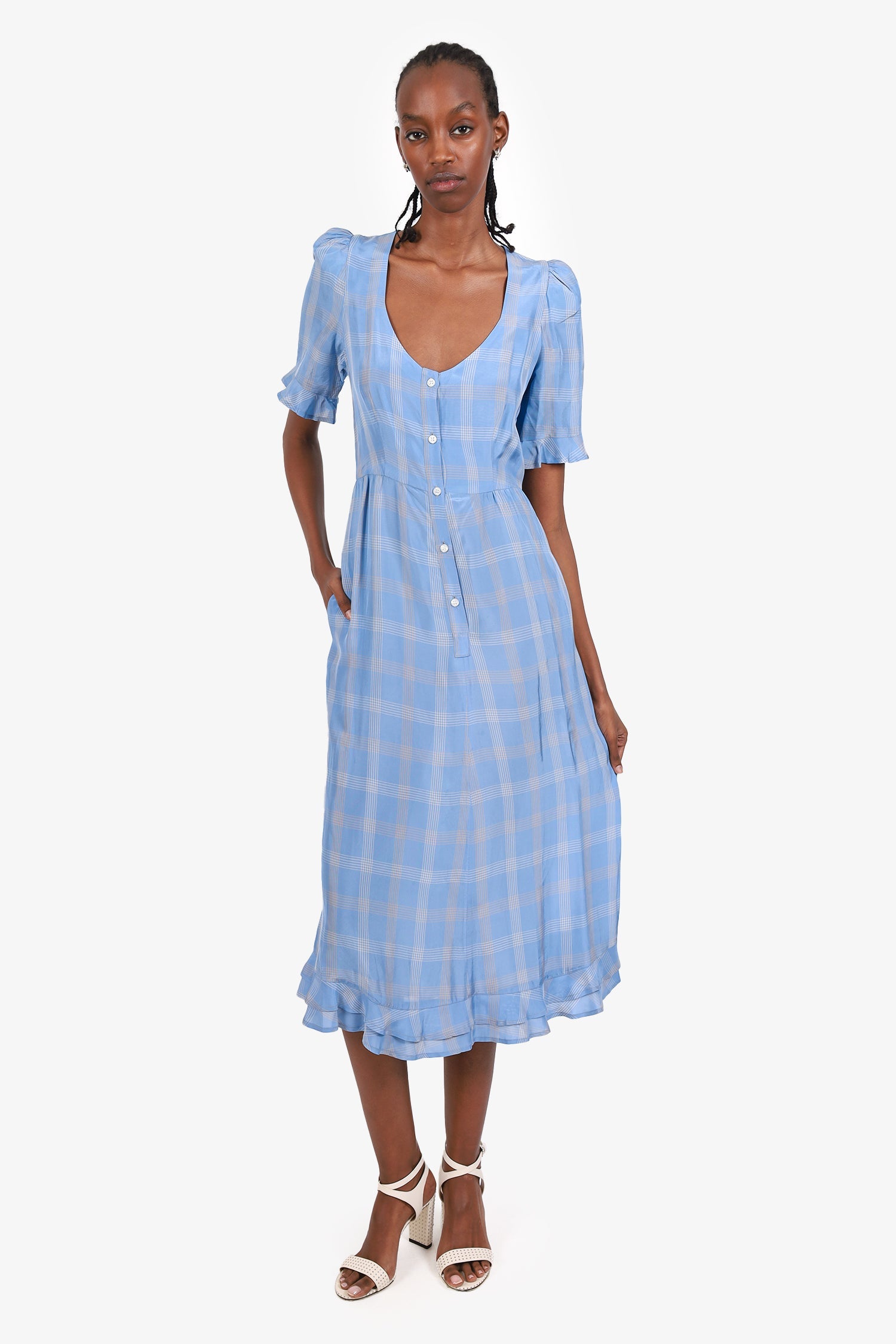 Smythe Blue/White Plaid Midi Dress Size 00