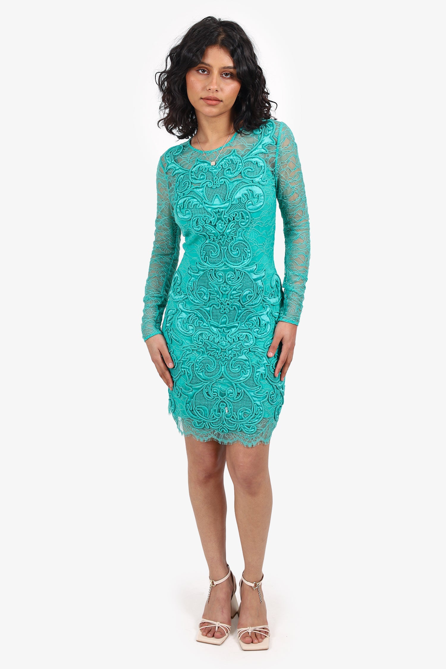 Matthew Williamson Teal Silk Lace Bodycon Dress Size 8