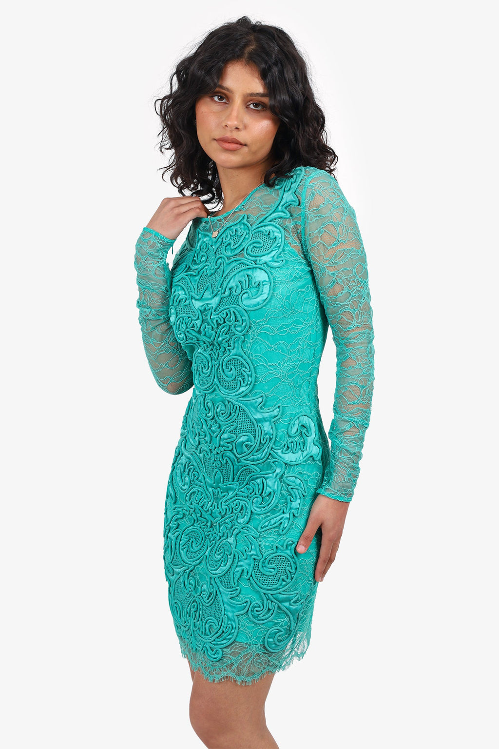 Matthew Williamson Teal Silk Lace Bodycon Dress Size 8
