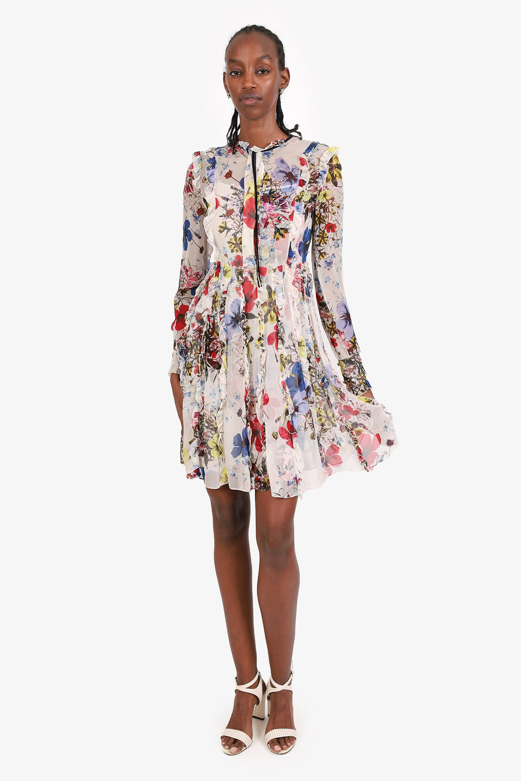 Erdem Multicolour Floral Sheer Ruffle Dress With Slip Estimated Size S