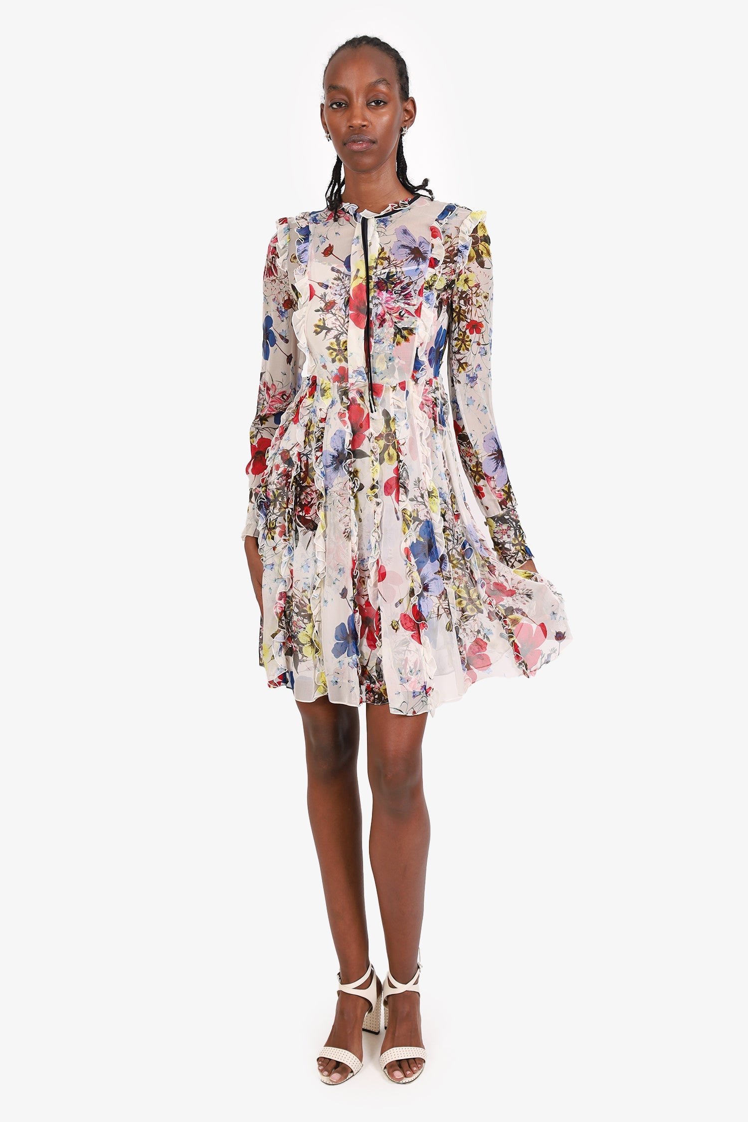 Erdem Multicolour Floral Sheer Ruffle Dress With Slip Estimated Size S
