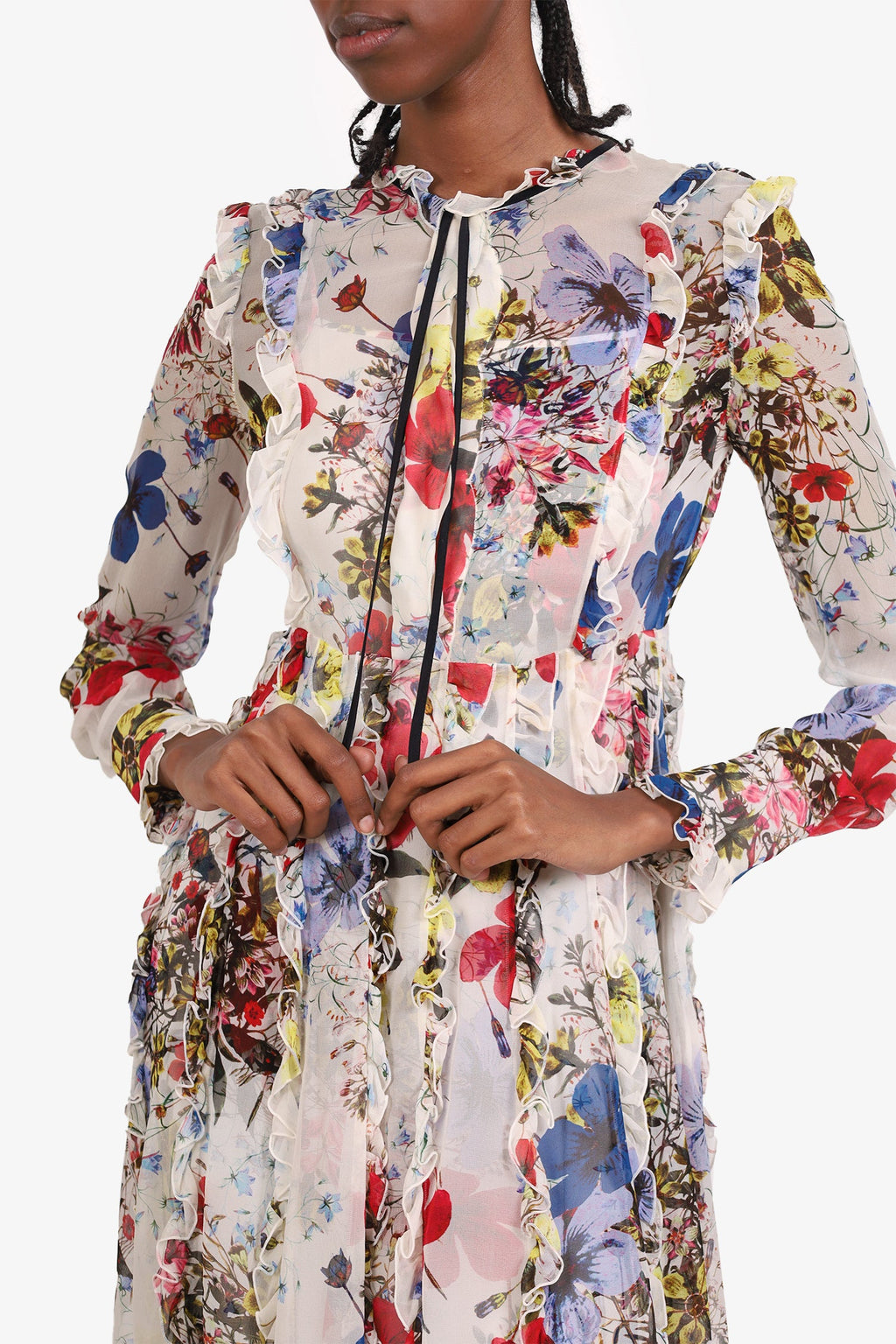 Erdem Multicolour Floral Sheer Ruffle Dress With Slip Estimated Size S