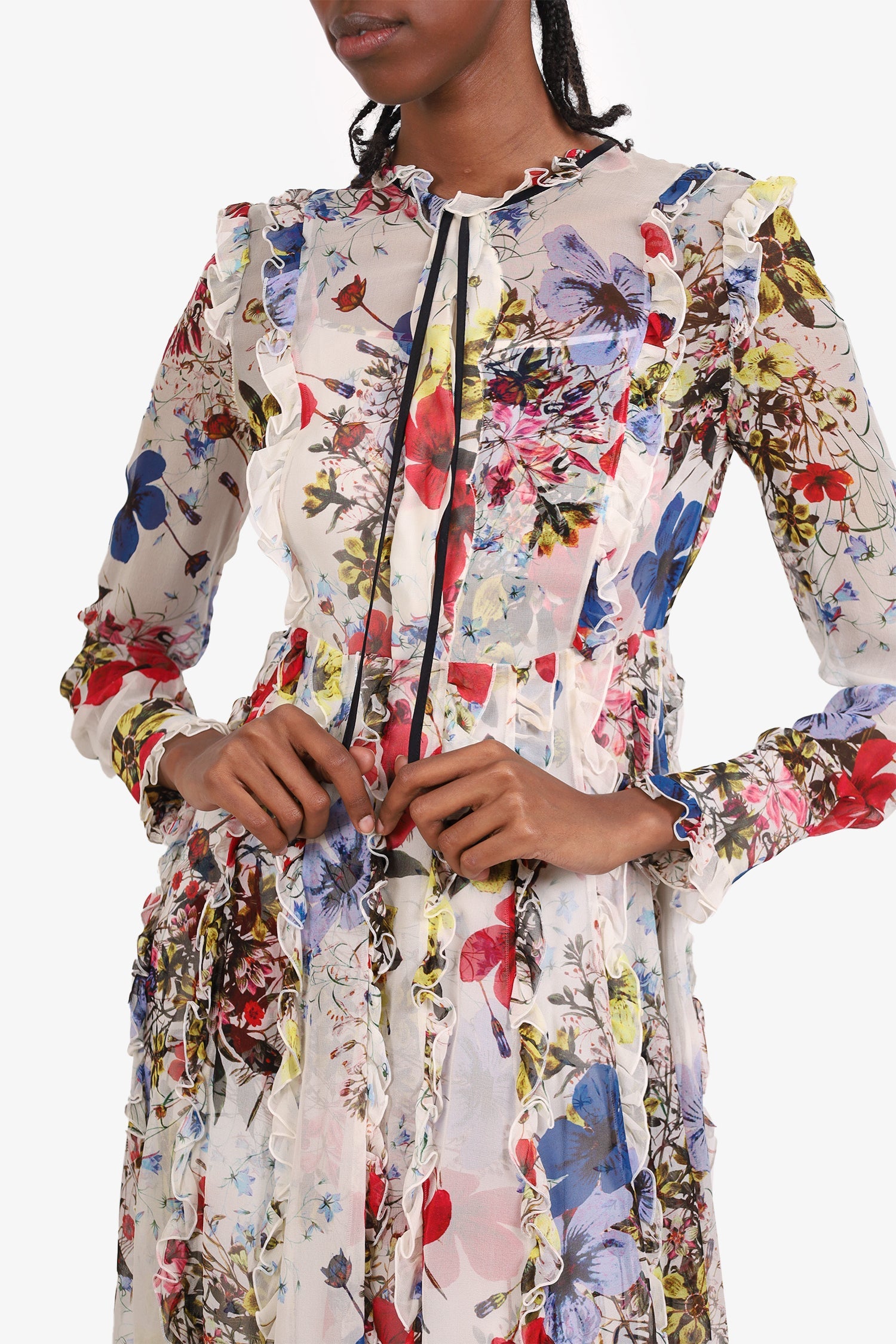 Erdem Multicolour Floral Sheer Ruffle Dress With Slip Estimated Size S