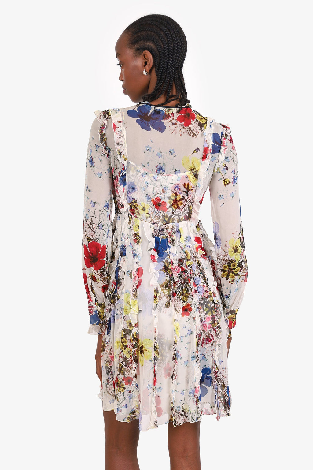 Erdem Multicolour Floral Sheer Ruffle Dress With Slip Estimated Size S