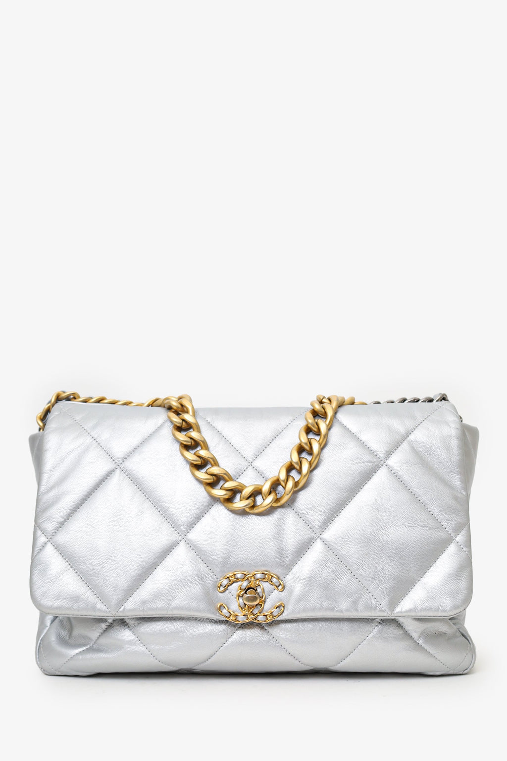 Pre-Loved Chanel™ Silver Leather Maxi 19 Flap