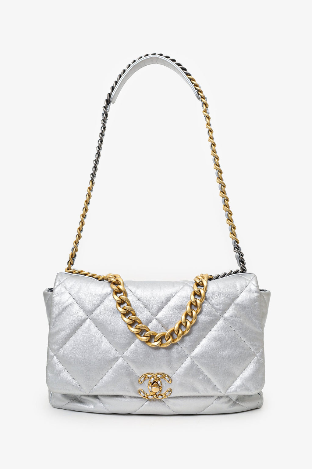 Pre-Loved Chanel™ Silver Leather Maxi 19 Flap