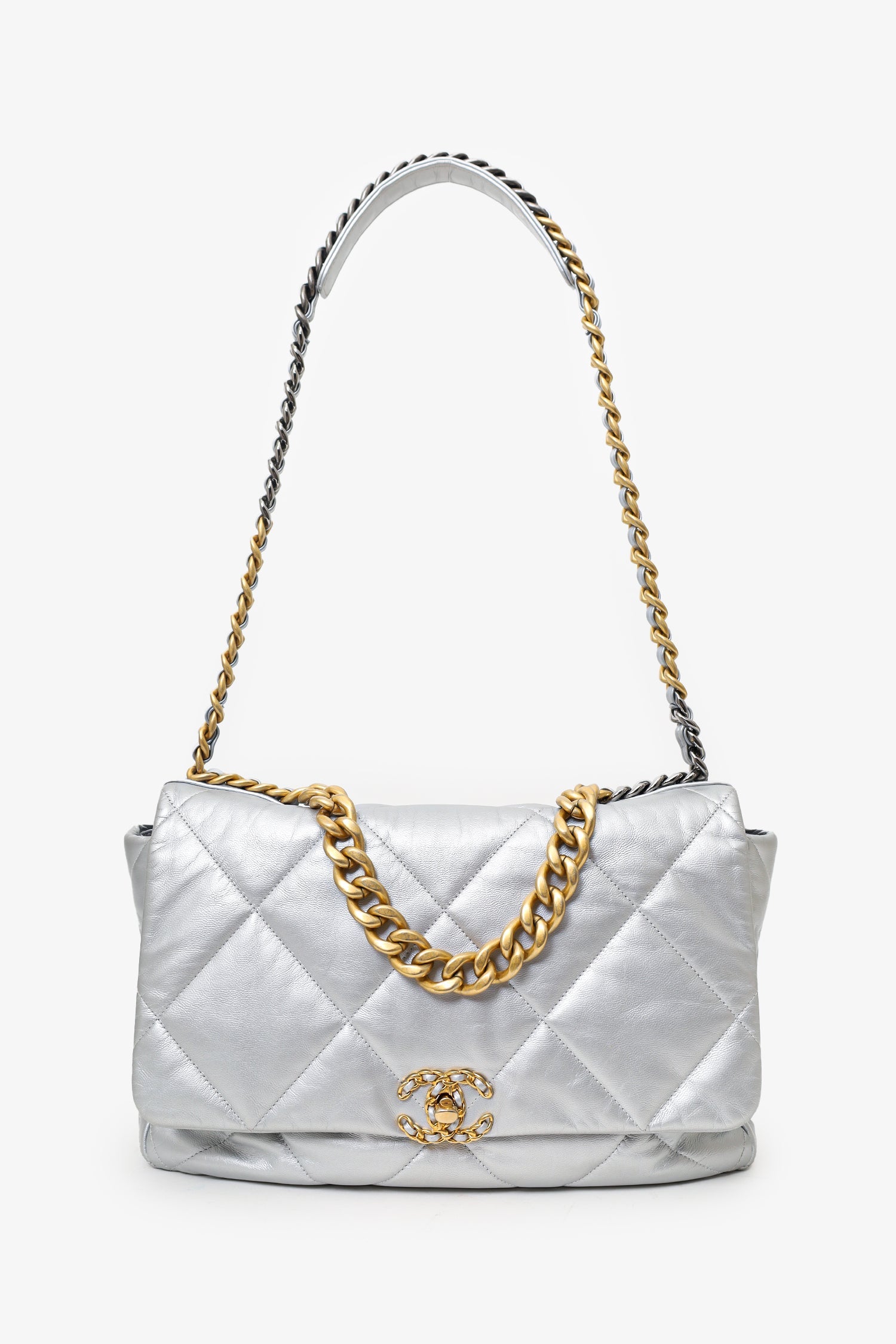Pre-Loved Chanel™ Silver Leather Maxi 19 Flap