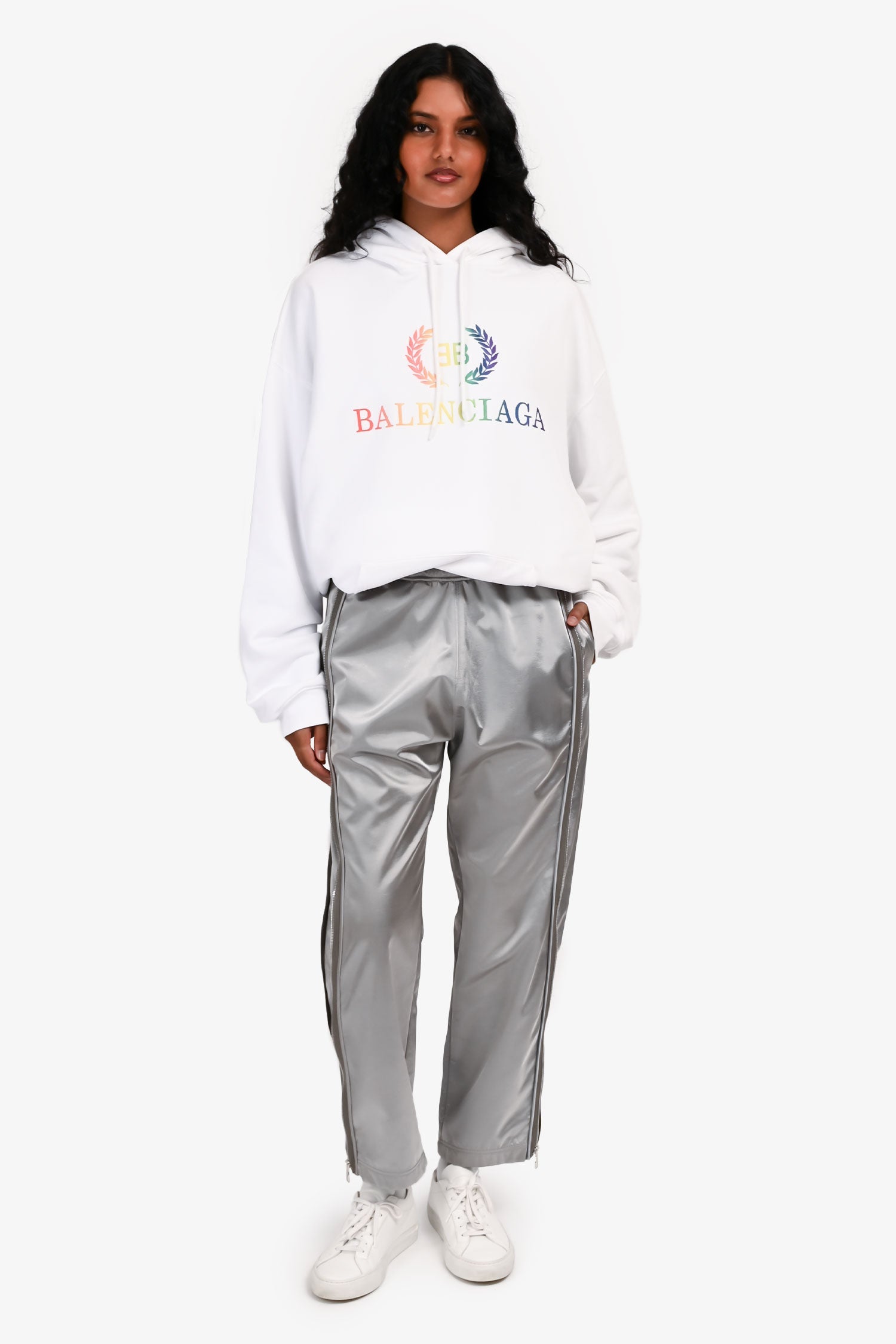 Louis Vuitton Silver Metallic Zip Detailed Pants Size S