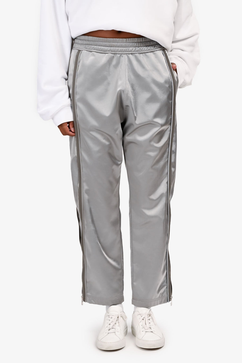Louis Vuitton Silver Metallic Zip Detailed Pants Size S