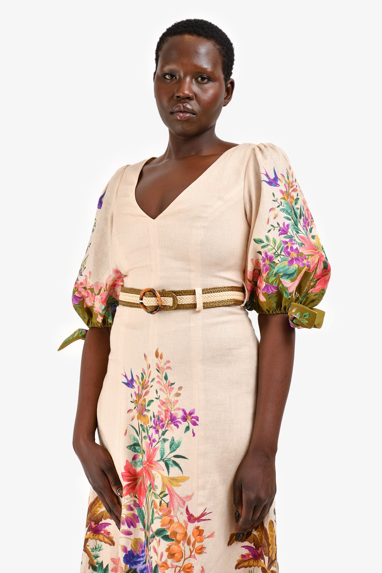 Zimmermann Pink/Multicolour Floral Linen Midi Dress Size 2