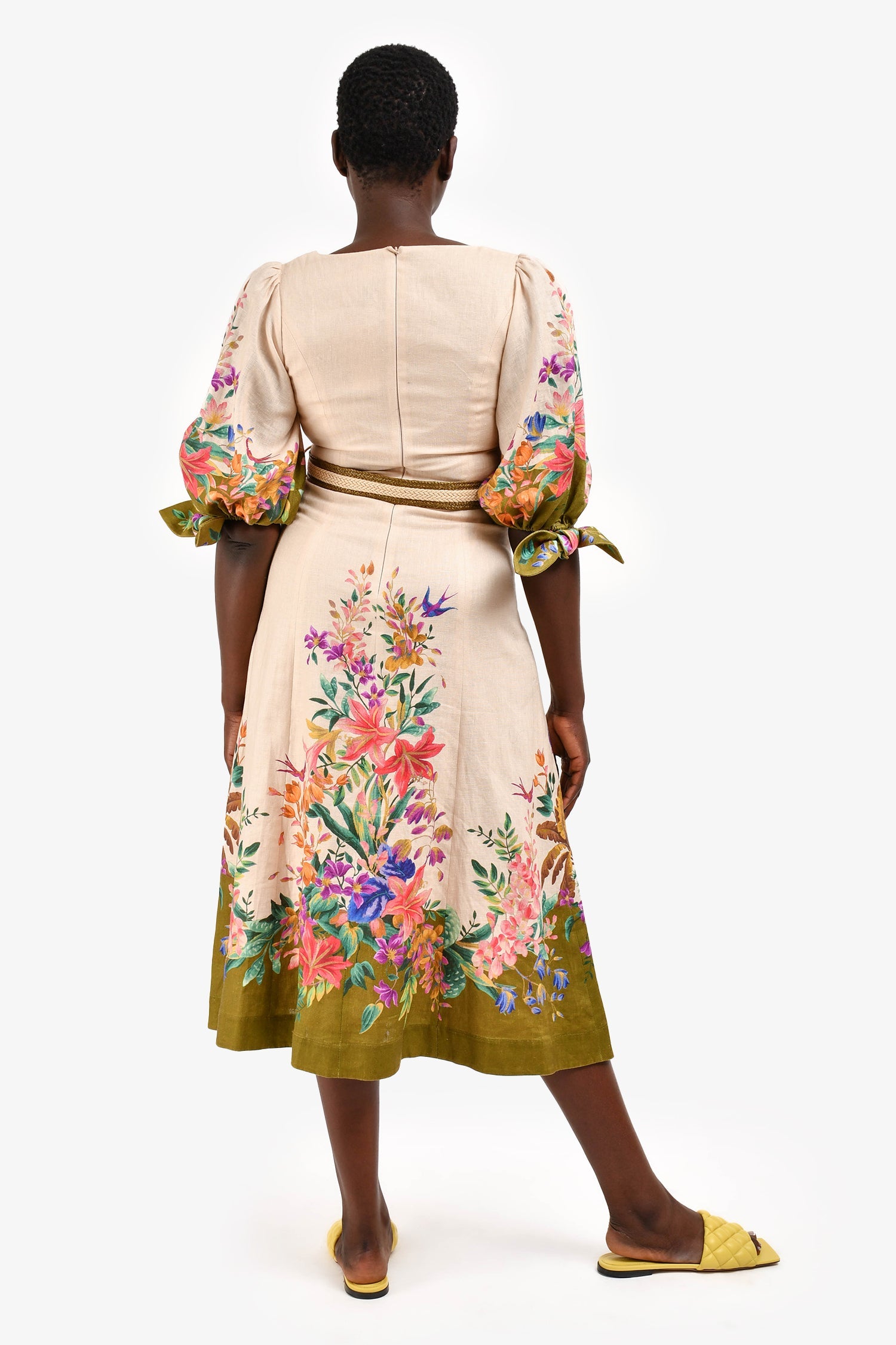 Zimmermann Pink/Multicolour Floral Linen Midi Dress Size 2