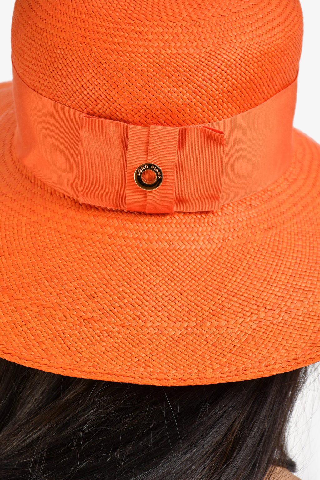 Loro Piana Orange Canvas Logo Wide Brim Hat