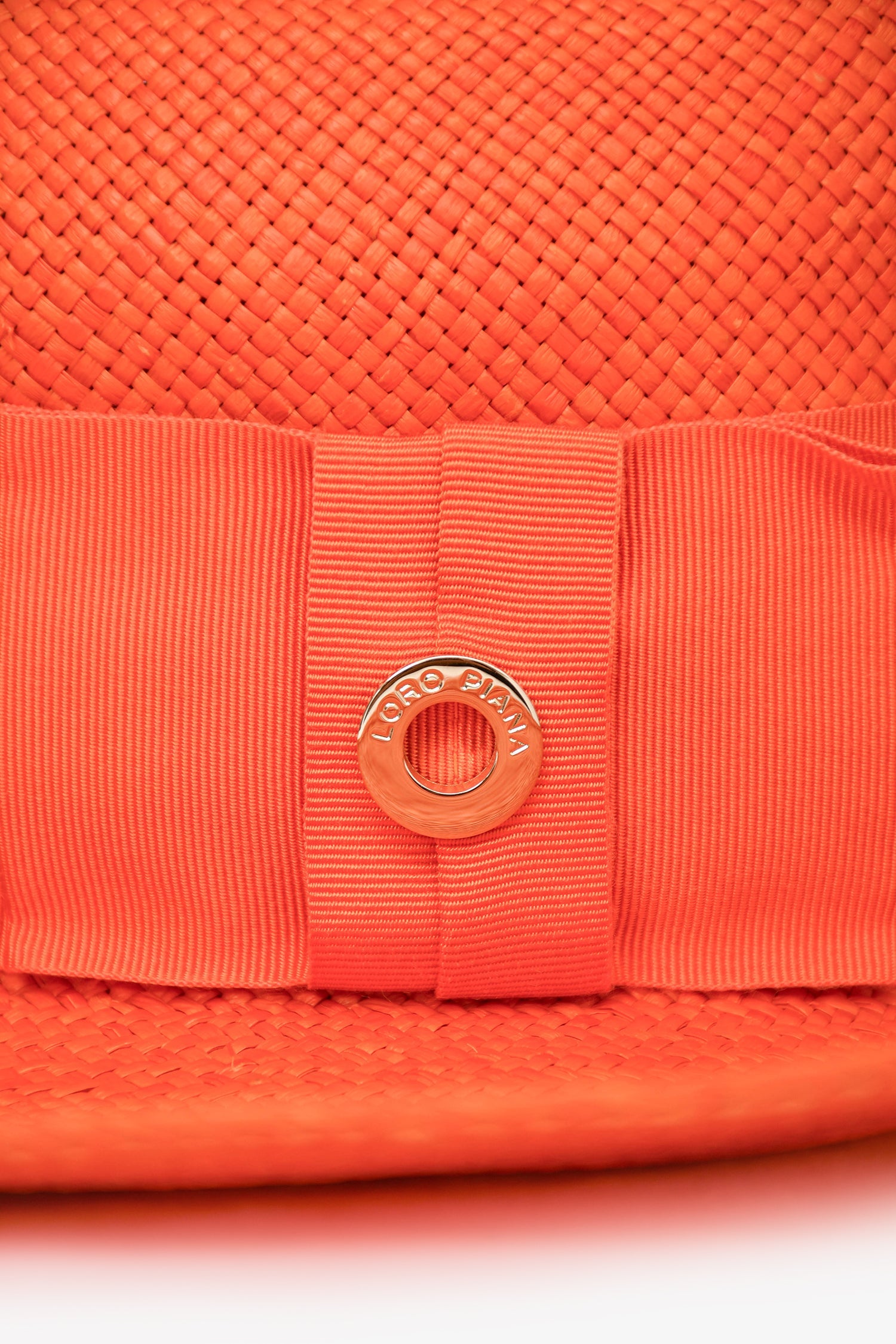 Loro Piana Orange Canvas Logo Wide Brim Hat