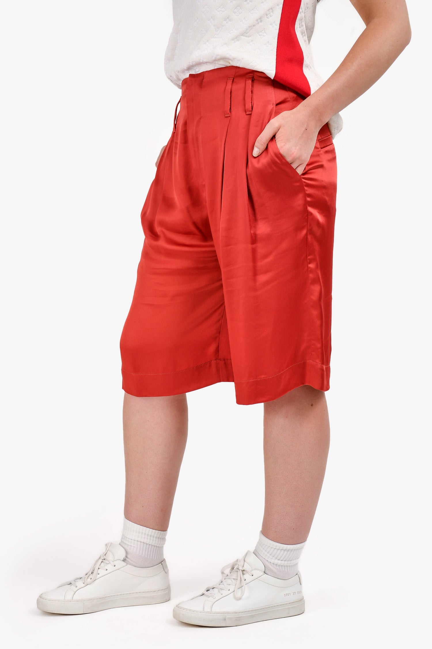 Brunello Cucinelli Red Silk Bermuda Shorts Size 6